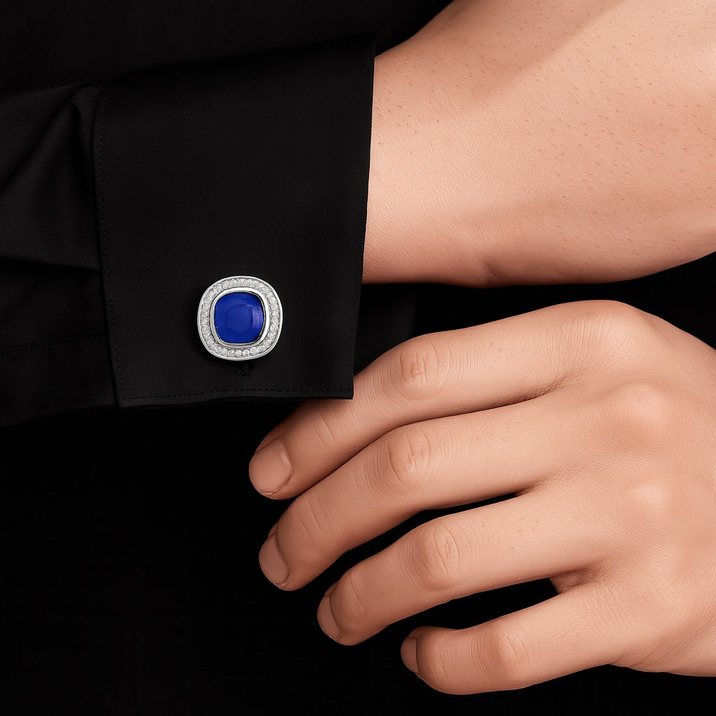 Blue Sapphire Cushion Cufflinks - Sterling Silver