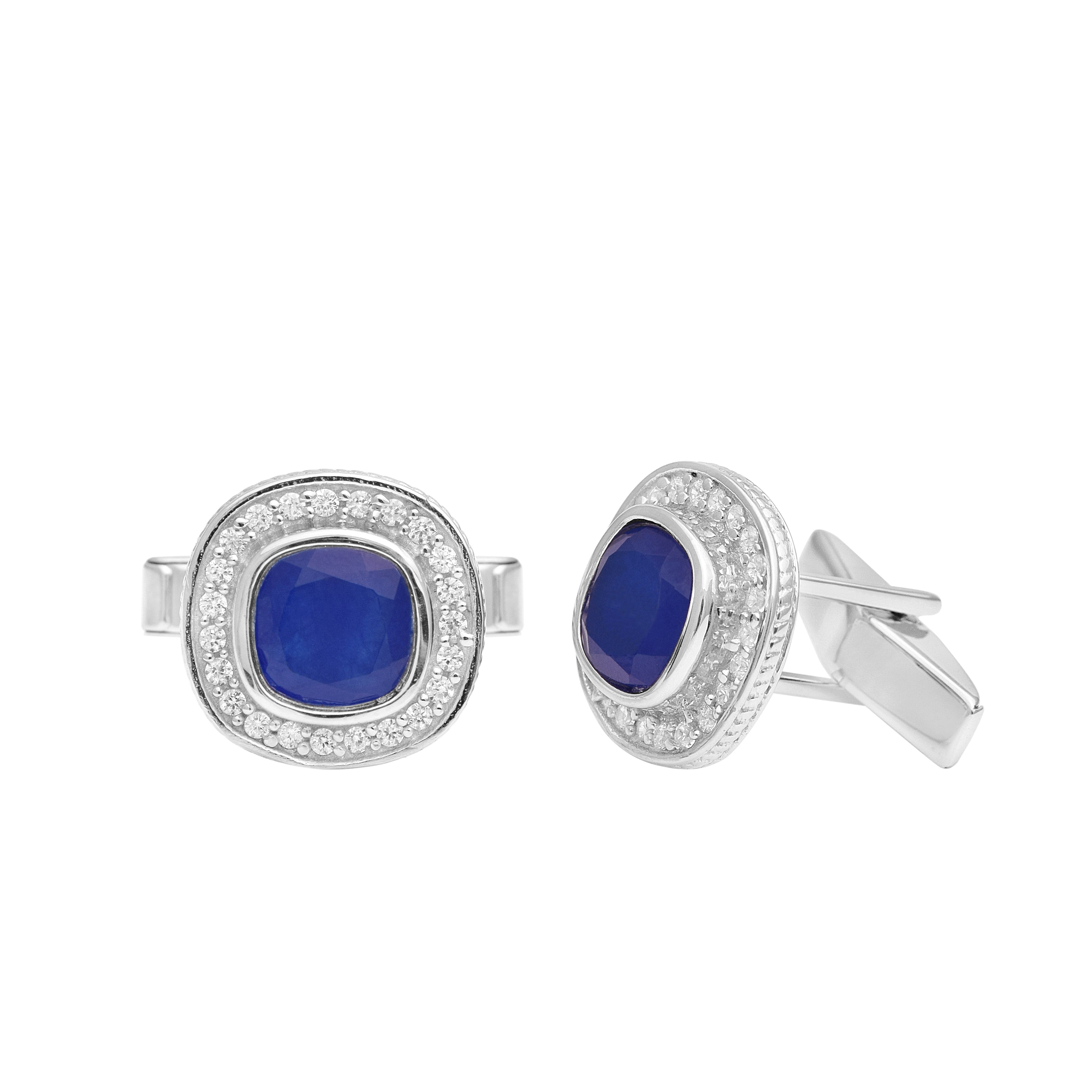 Blue Sapphire Cushion Cufflinks - Sterling Silver