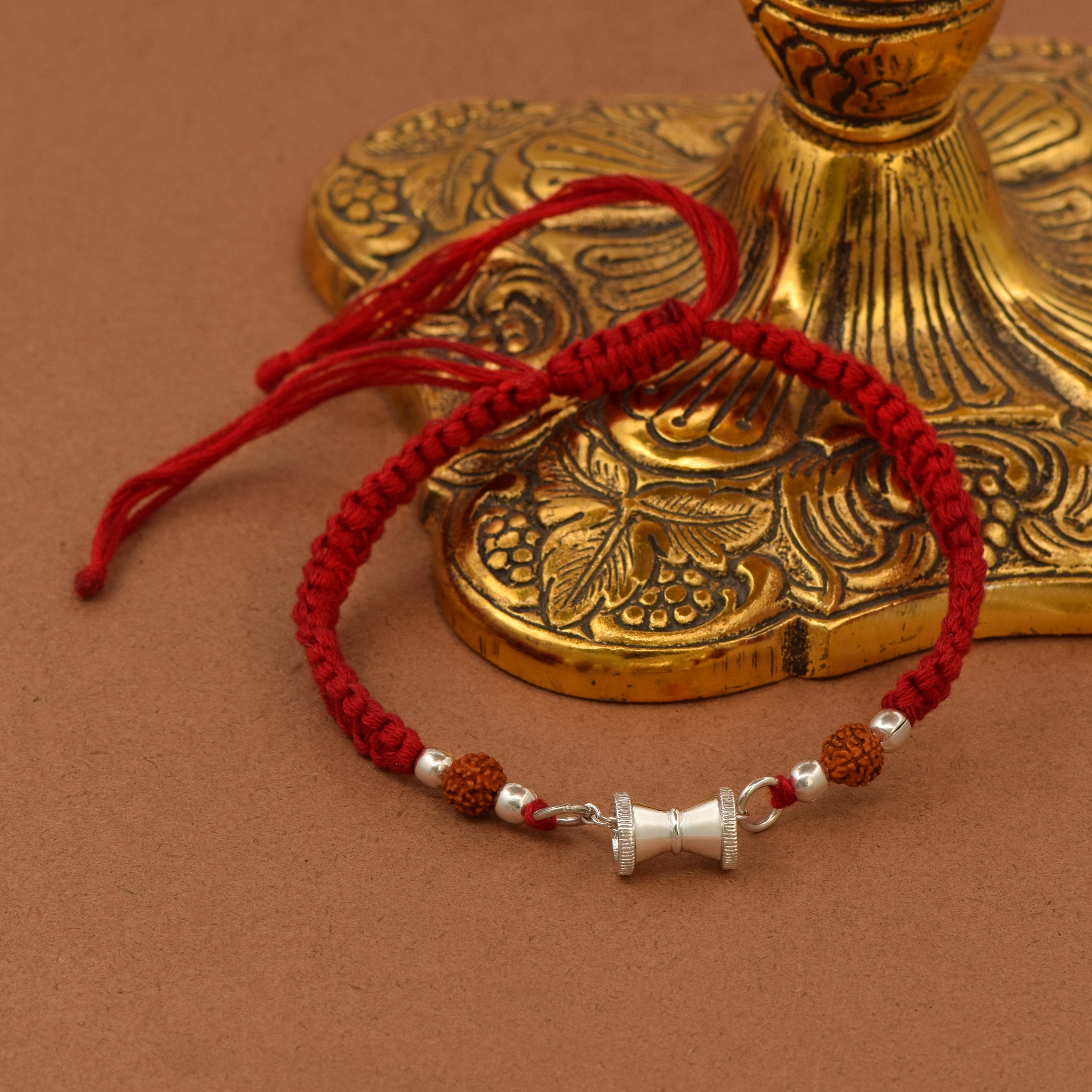 Damru Charm Red Thread Rudraksha Bracelet