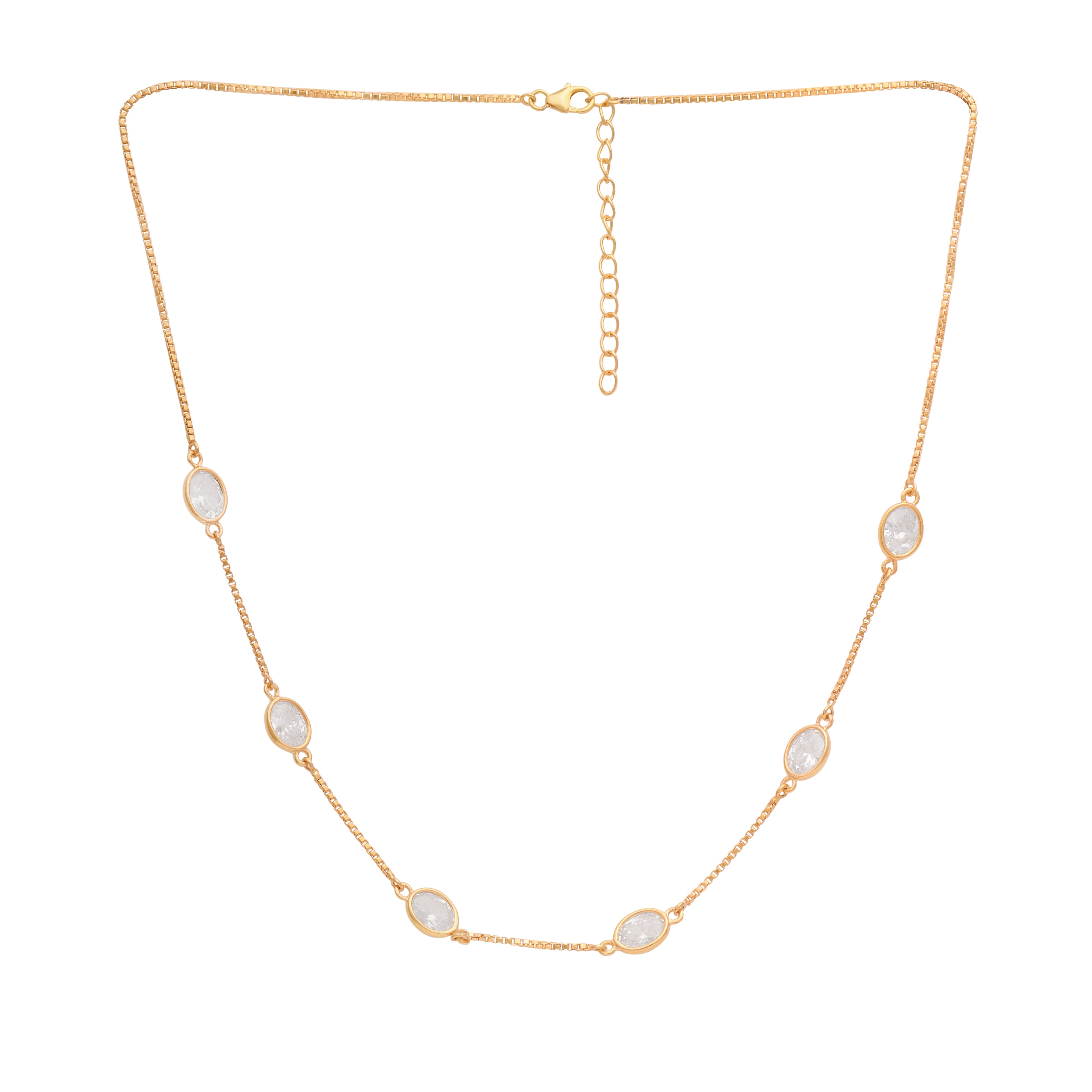 White CZ Gold Vermeil Station Necklace - Sterling Silver