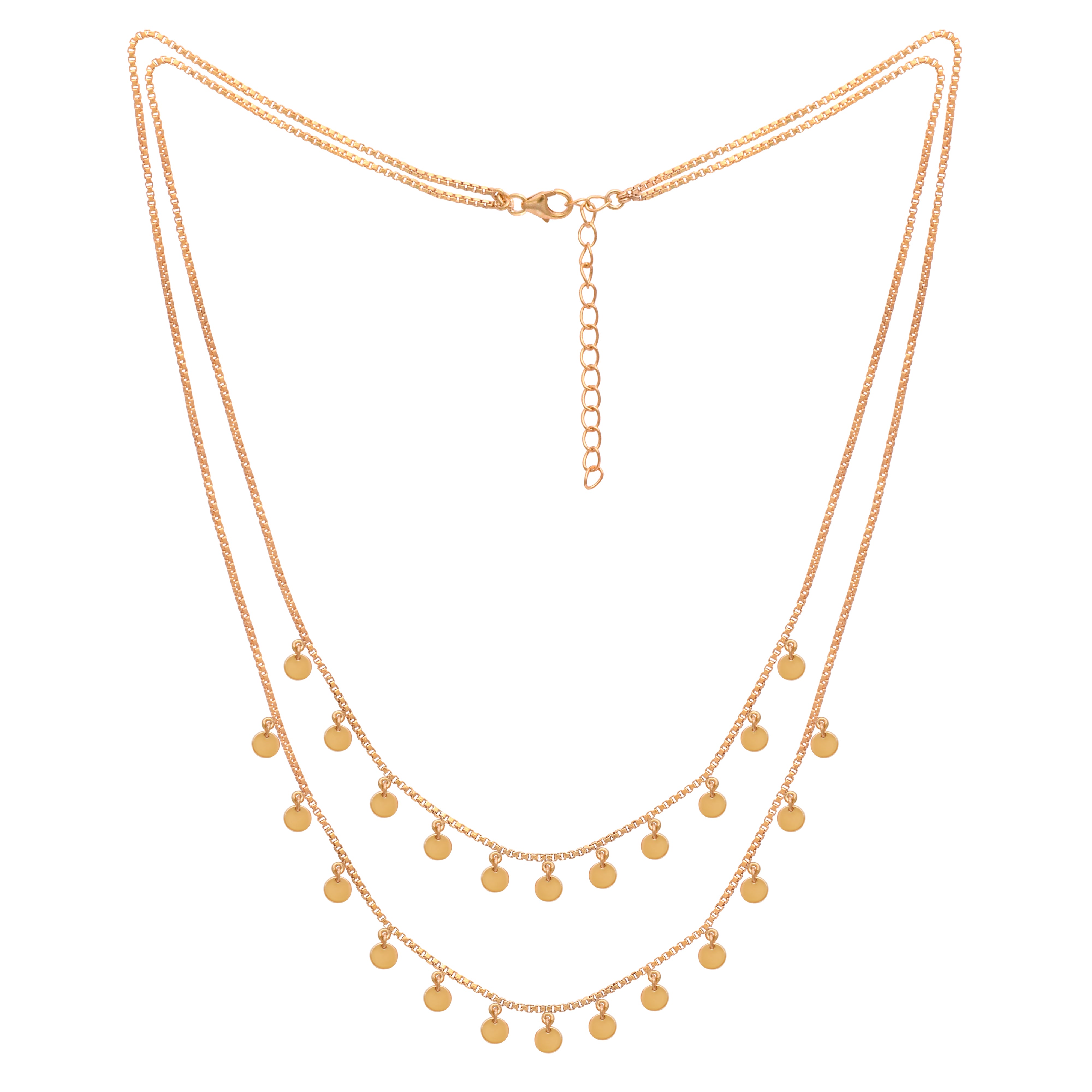 Double Layer Disc Charm Gold Vermeil Necklace - Sterling Silver