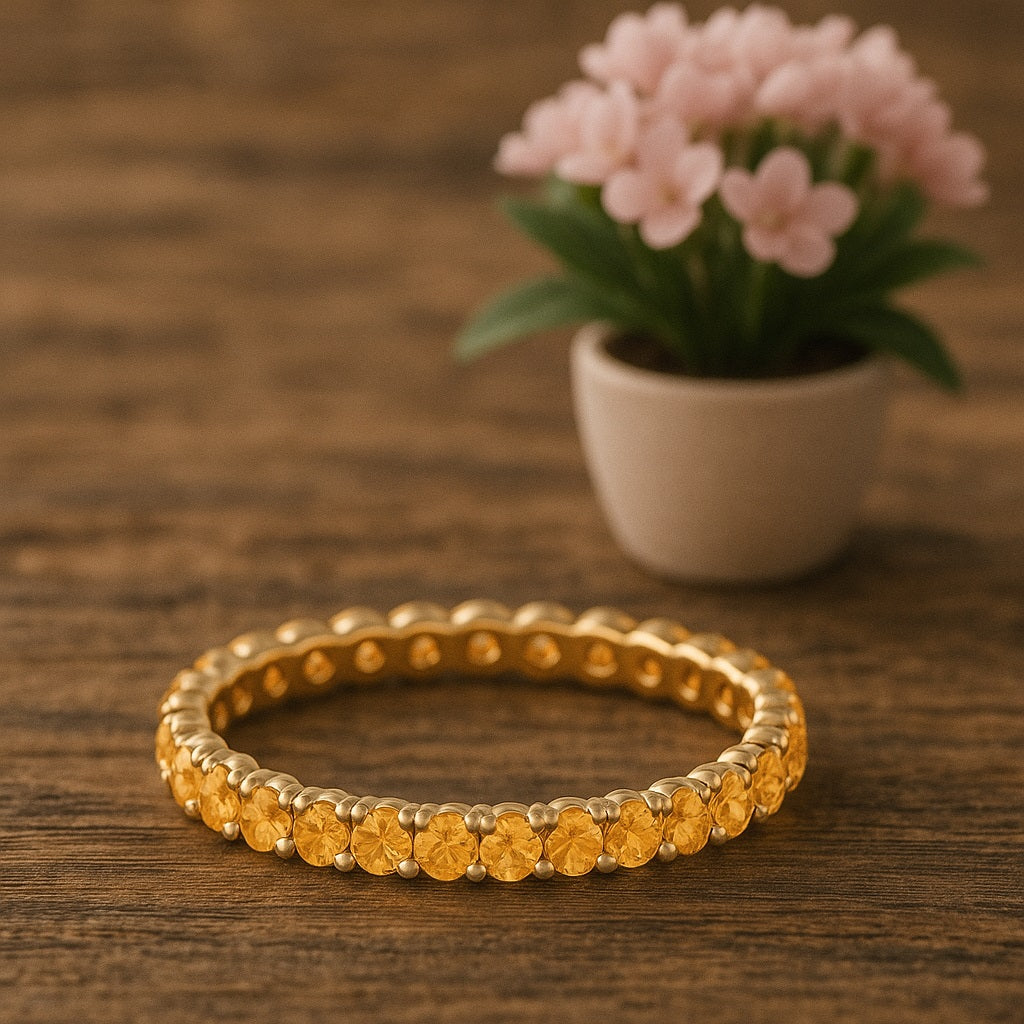 Anello dell'eternità classico con fascia completa in citrino - Argento Sterling