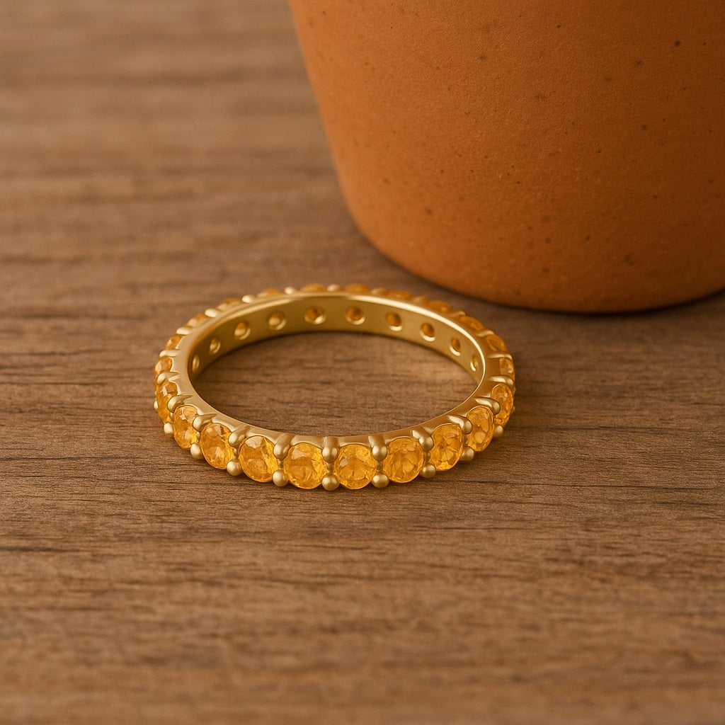 Anello dell'eternità classico con fascia completa in citrino - Argento Sterling
