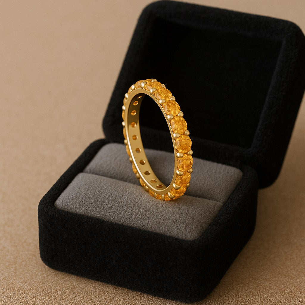 Anello dell'eternità classico con fascia completa in citrino - Argento Sterling