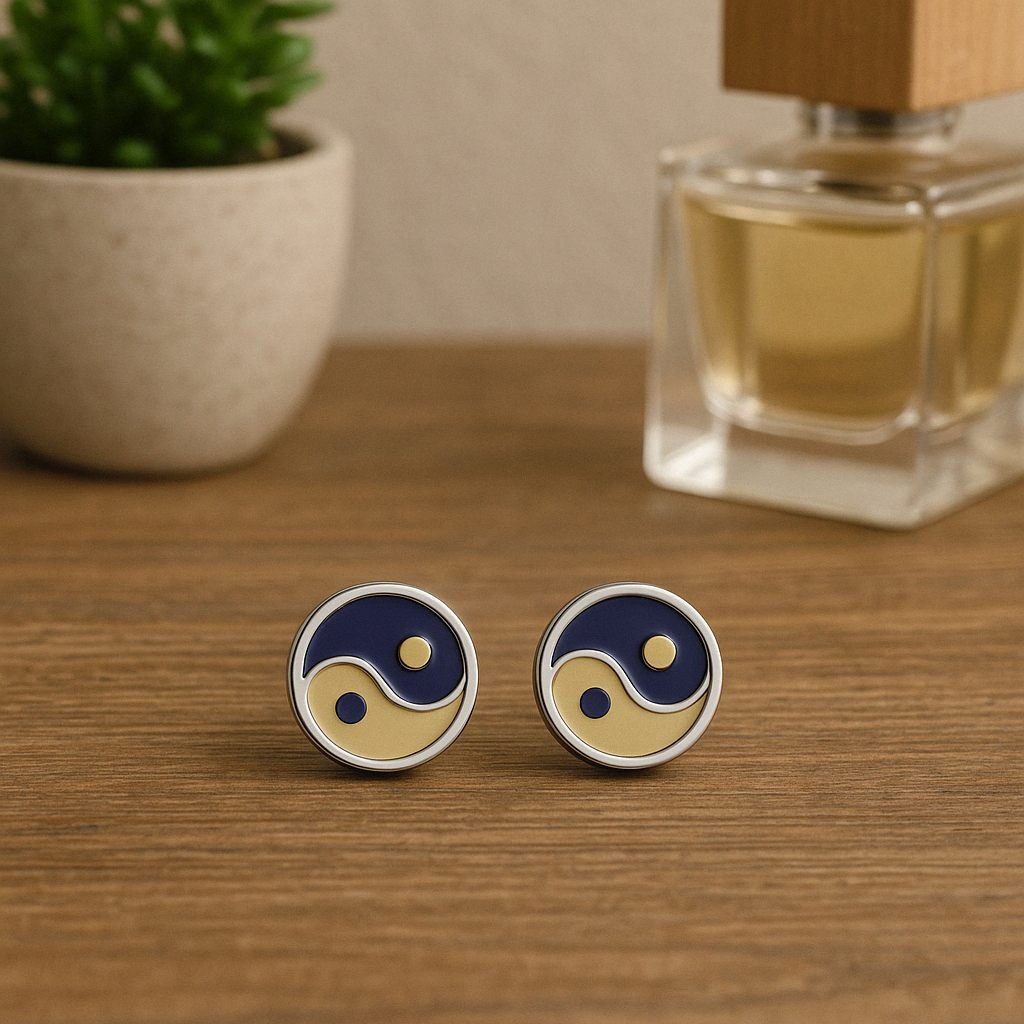 Yin Yang Enamel Stud Earrings - Sterling Silver
