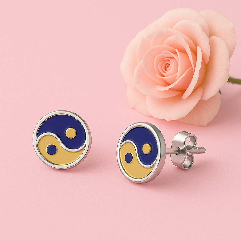 Yin Yang Enamel Stud Earrings - Sterling Silver