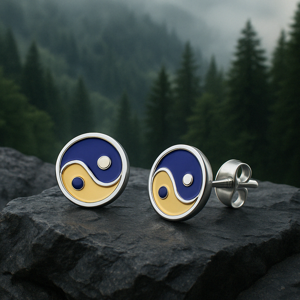 Yin Yang Enamel Stud Earrings - Sterling Silver