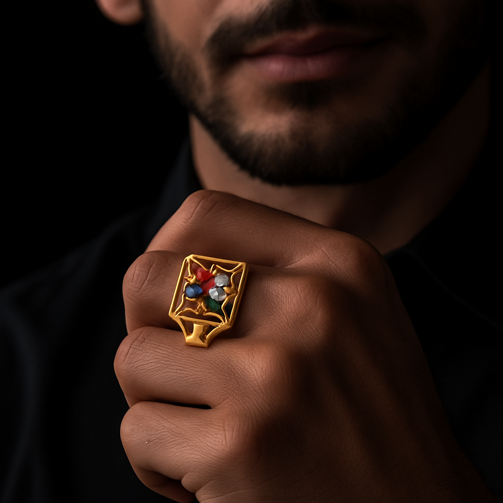 Navratna Ring - Sterling Silver Gold Vermeil Nine Stone Ring