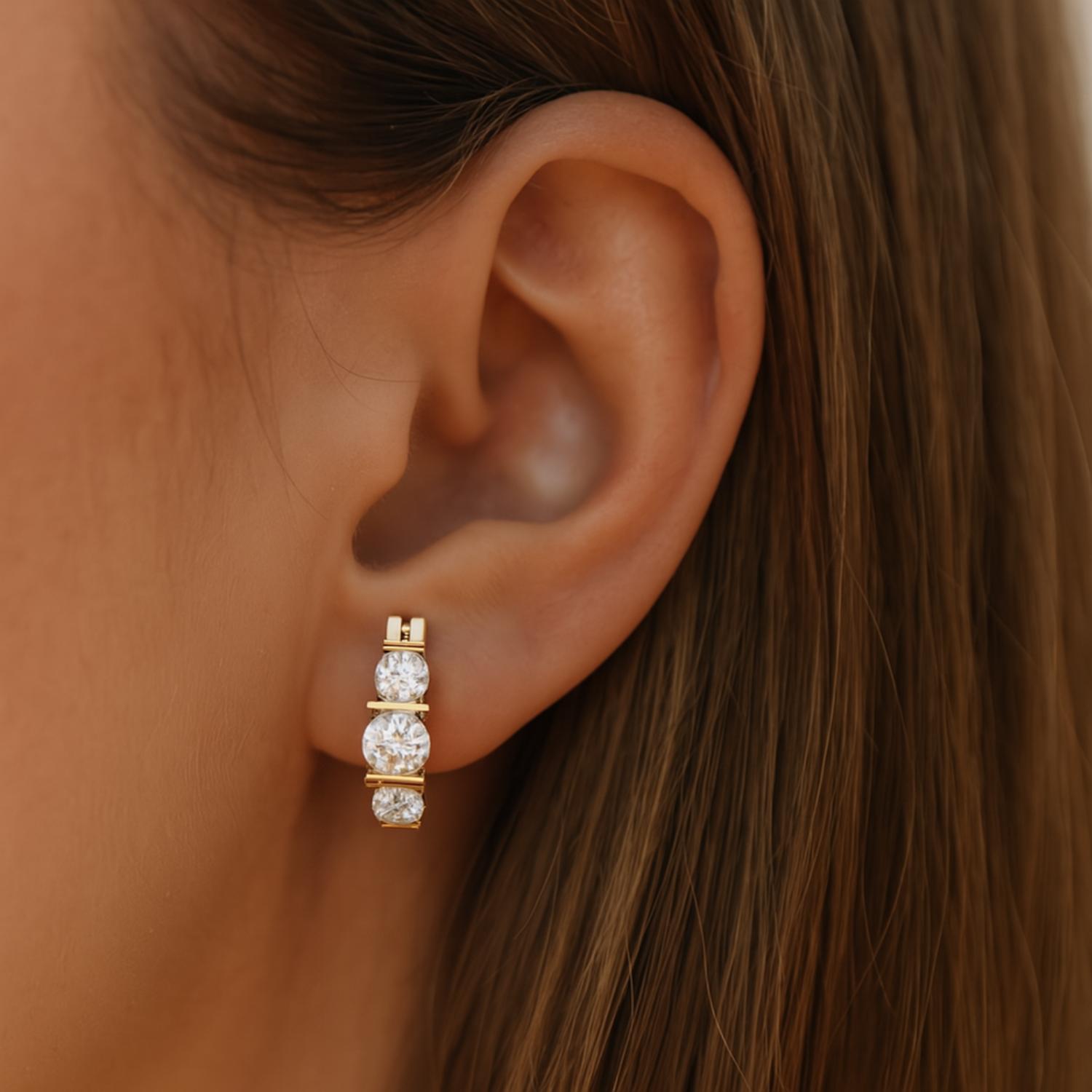 Three-Stone Moissanite Hoop Earrings – Sterling Silver