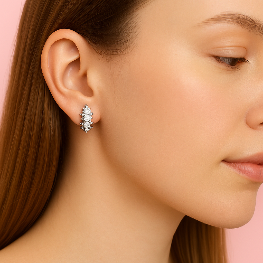 Double Row Moissanite Huggie Hoop Earring – 14k Yellow Gold