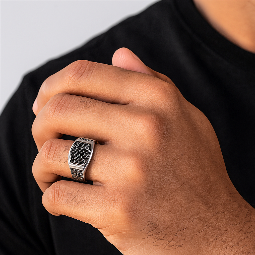 Men's Black Spinel Sterling Silver Signet Ring
