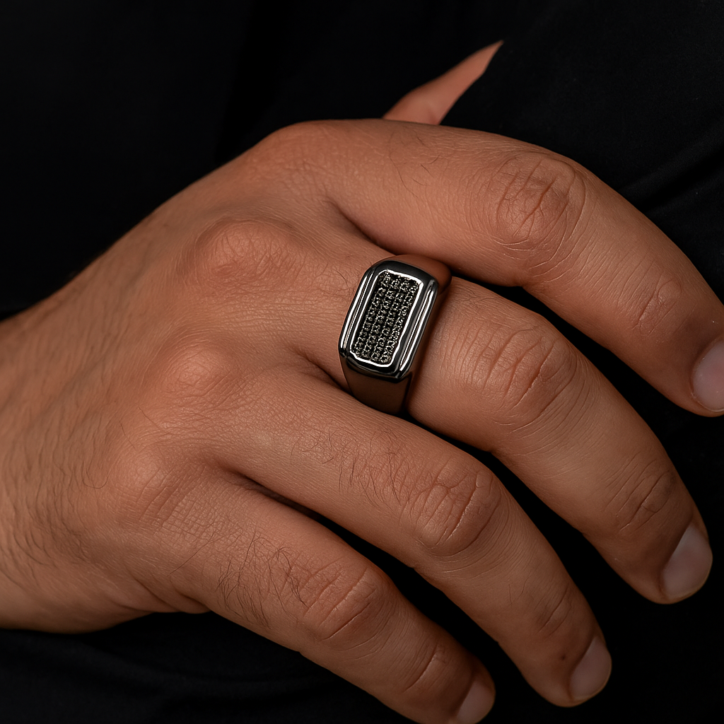 Sterling Silver Black Spinel Black Finished Men's Ring