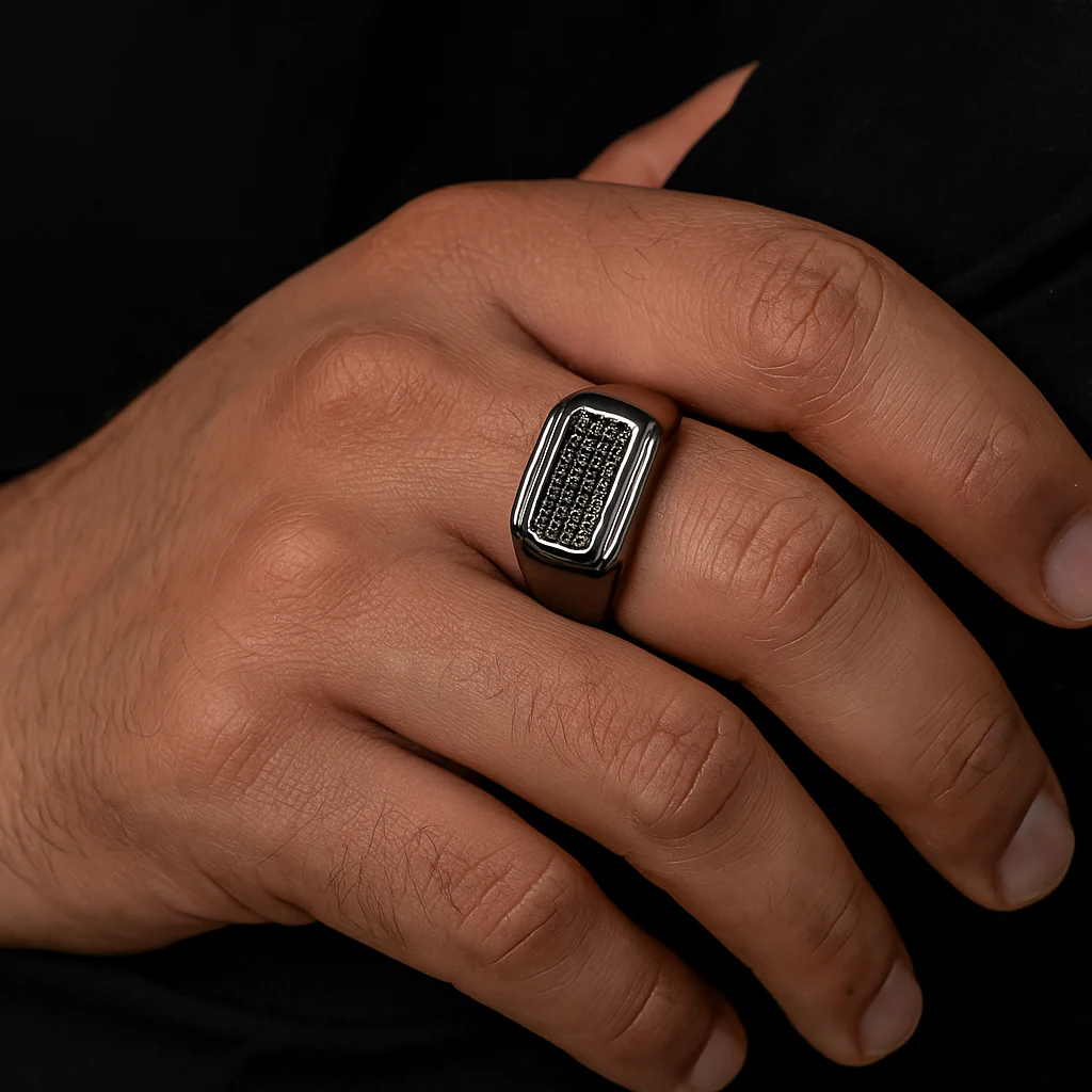 Sterling Silver Black Spinel Black Finished Men's Ring