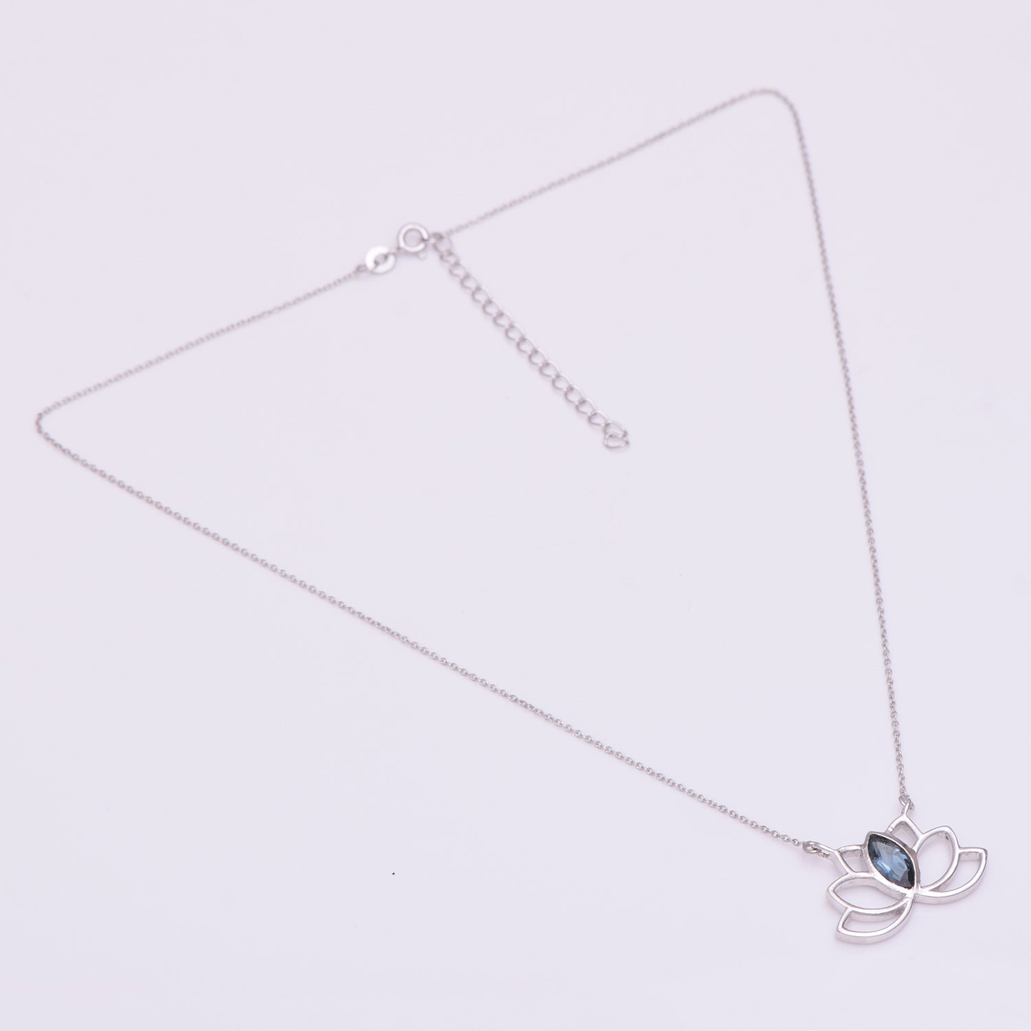 Lotus Design With London Blue Topaz For The Centre Silver Plating For The Necklace