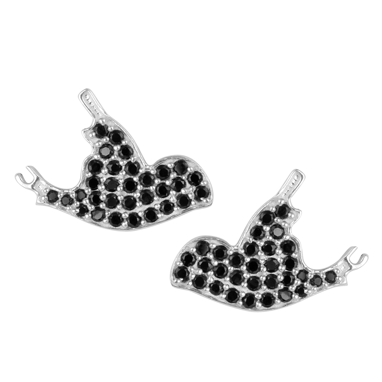 Black Spinel Sparrow Stud Earrings - Sterling Silver