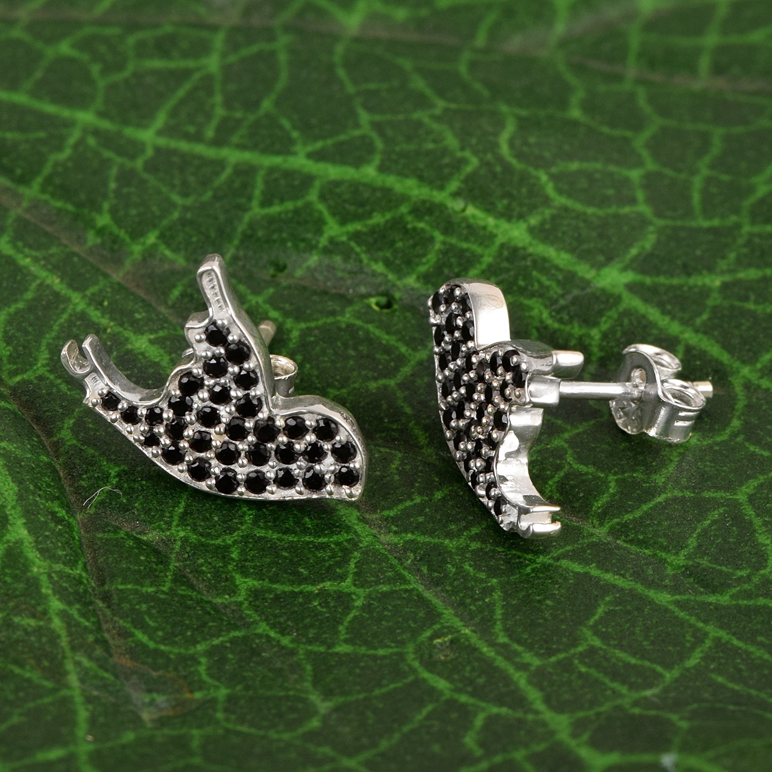 Black Spinel Sparrow Stud Earrings - Sterling Silver