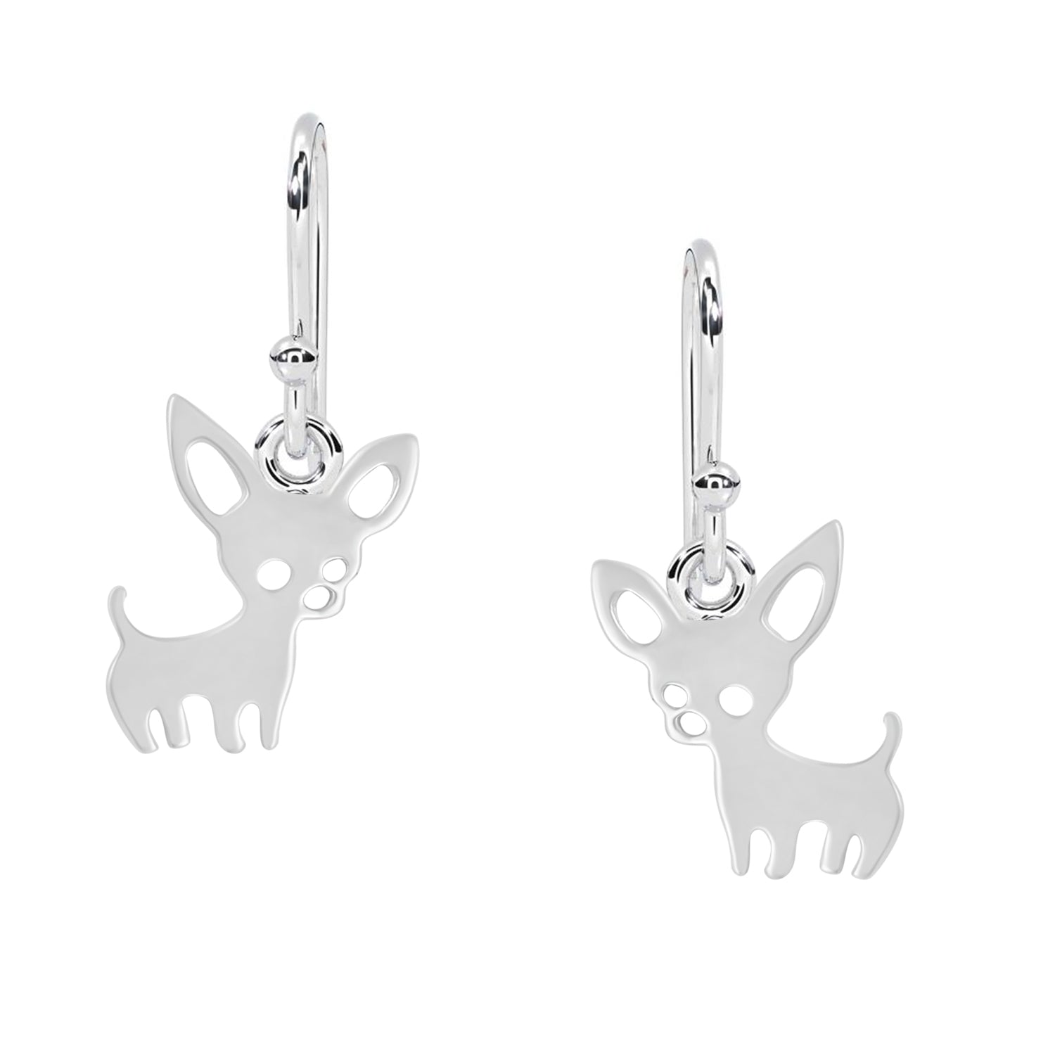 Playful Chihuahua Silhouette Drop Earrings - Sterling Silver