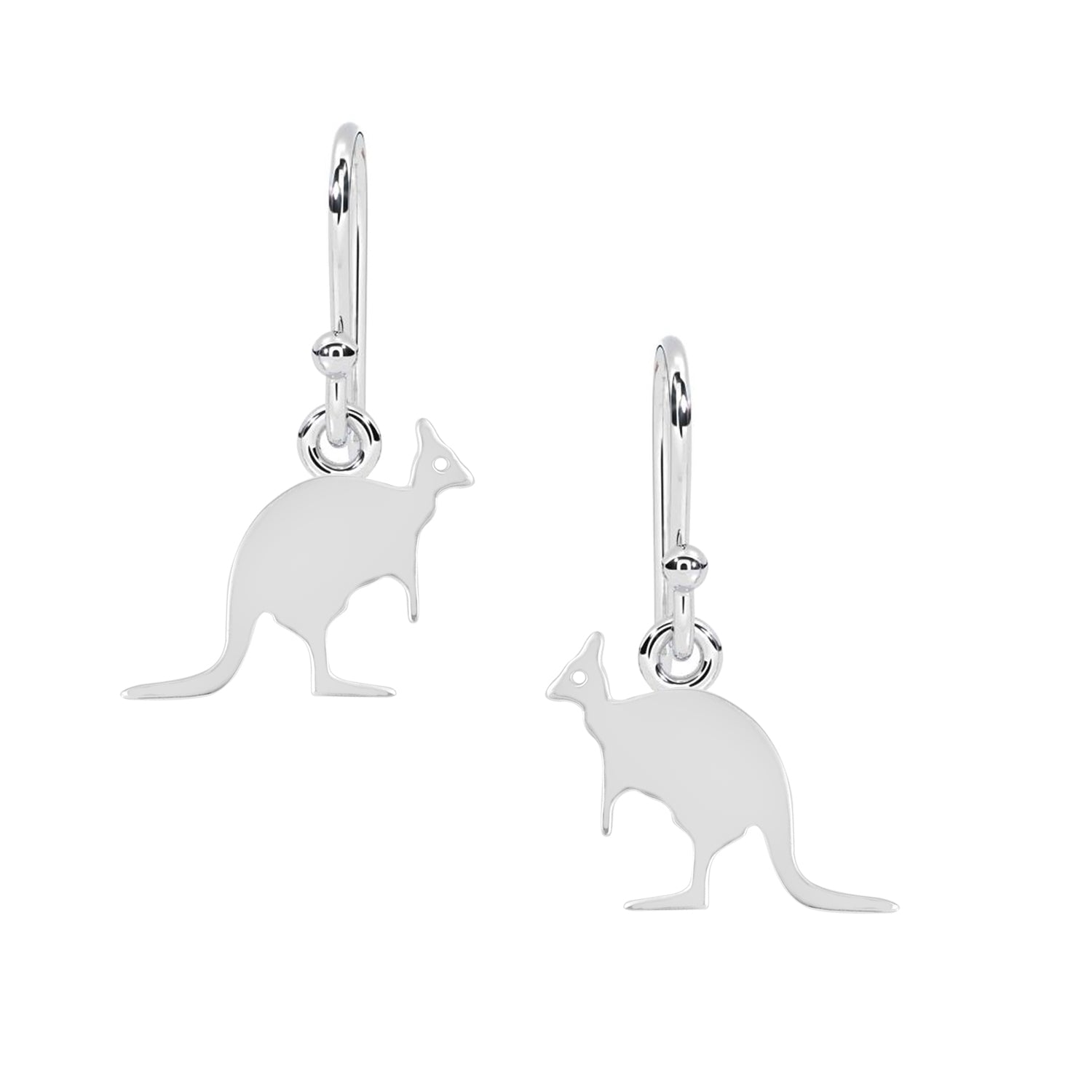 Minimalist Kangaroo Silhouette Drop Earrings - Sterling Silver
