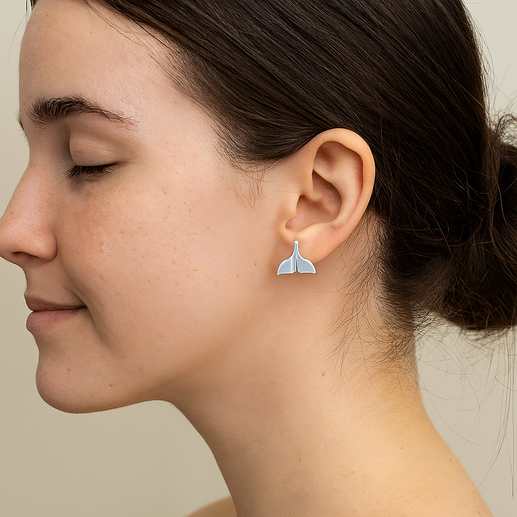 Whale Tail Stud Earrings - Sterling Silver