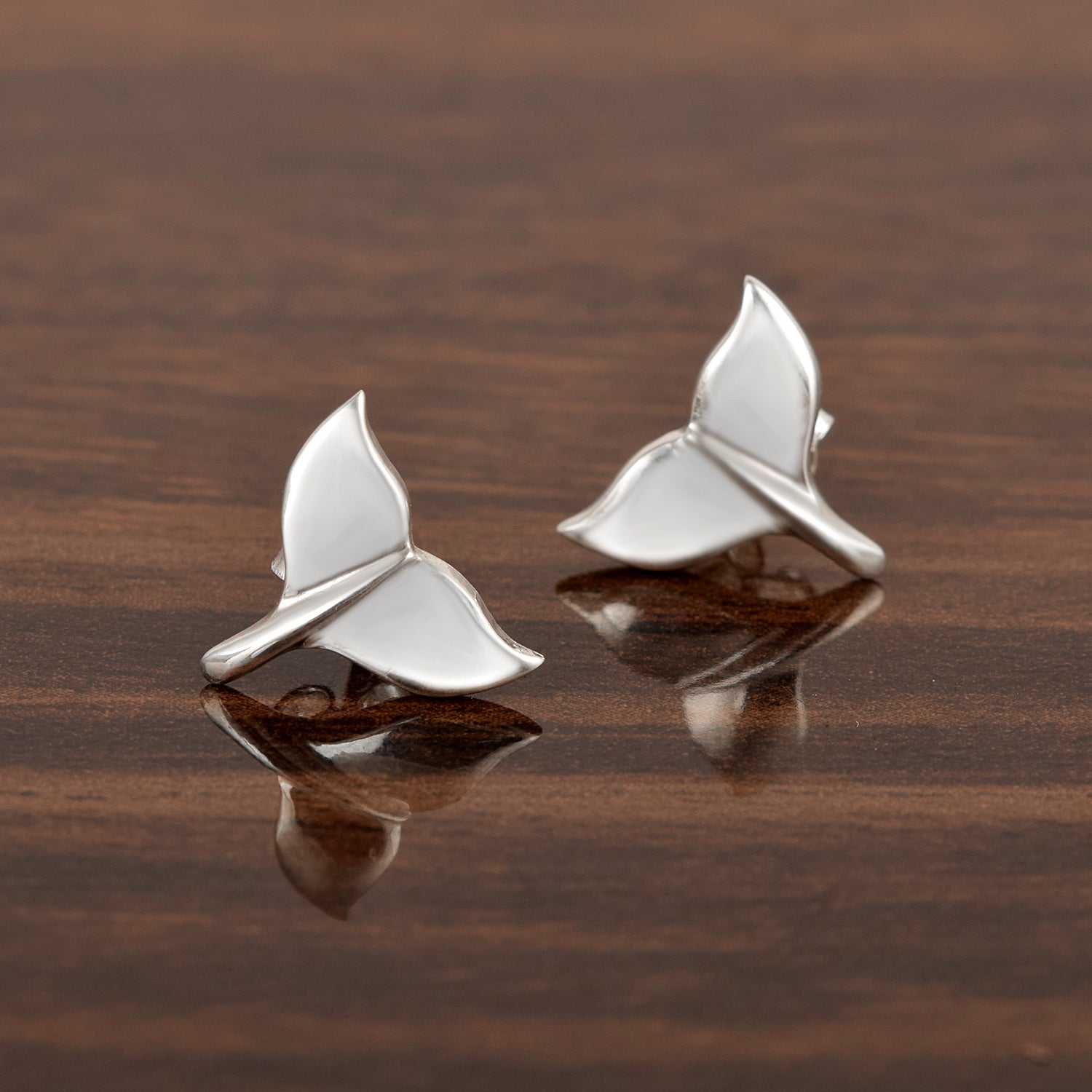 Whale Tail Stud Earrings - Sterling Silver