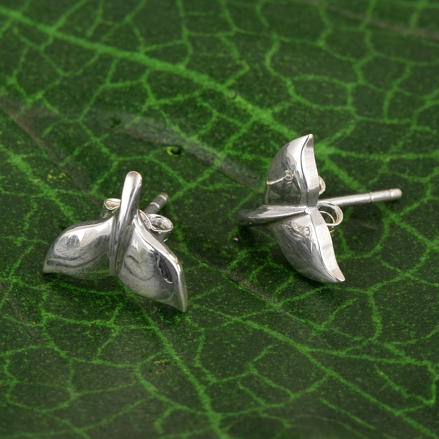 Whale Tail Stud Earrings - Sterling Silver