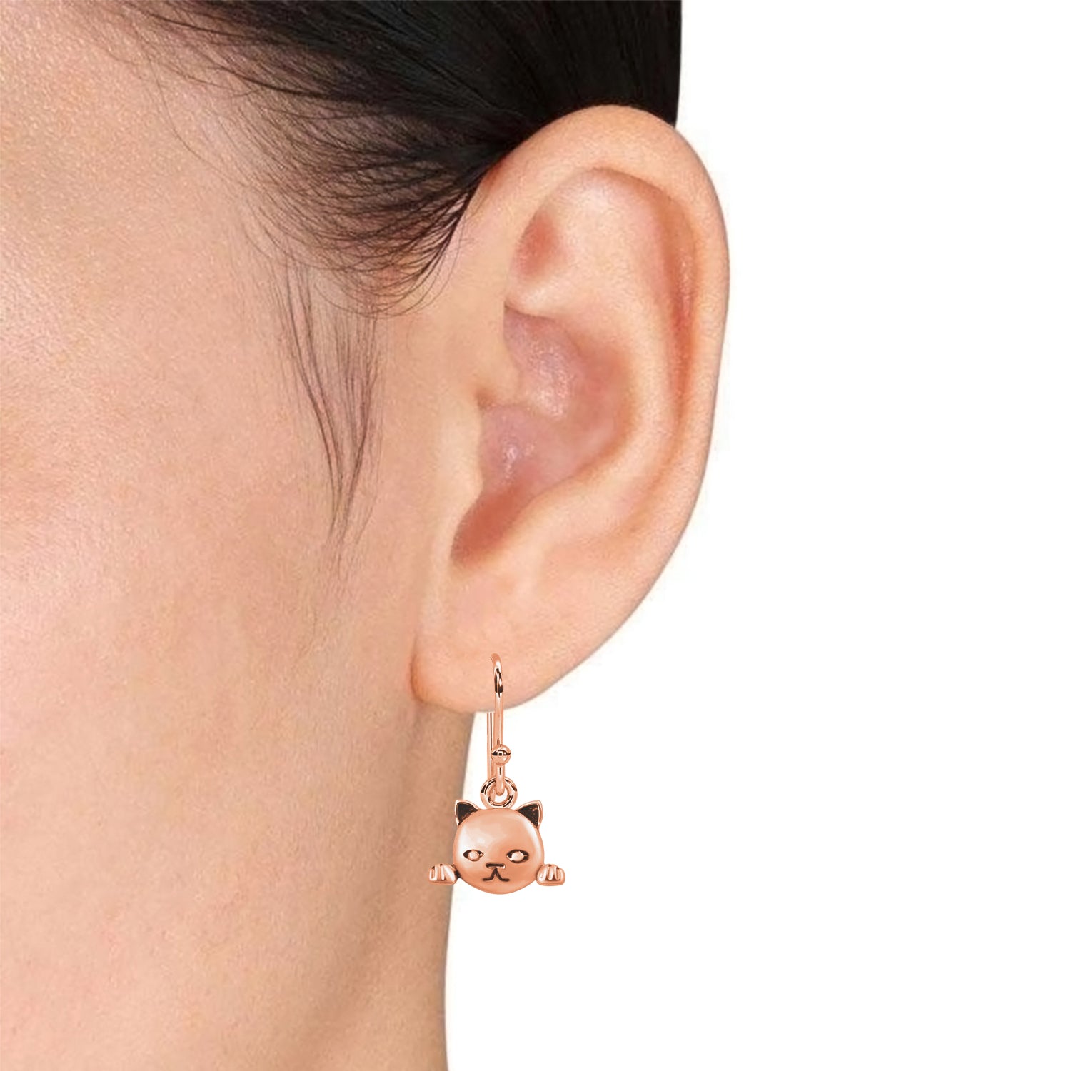 Unique Cat Face Earrings 925 Sterling Silver Animal Earrings For Women Cat Dangle Earrings