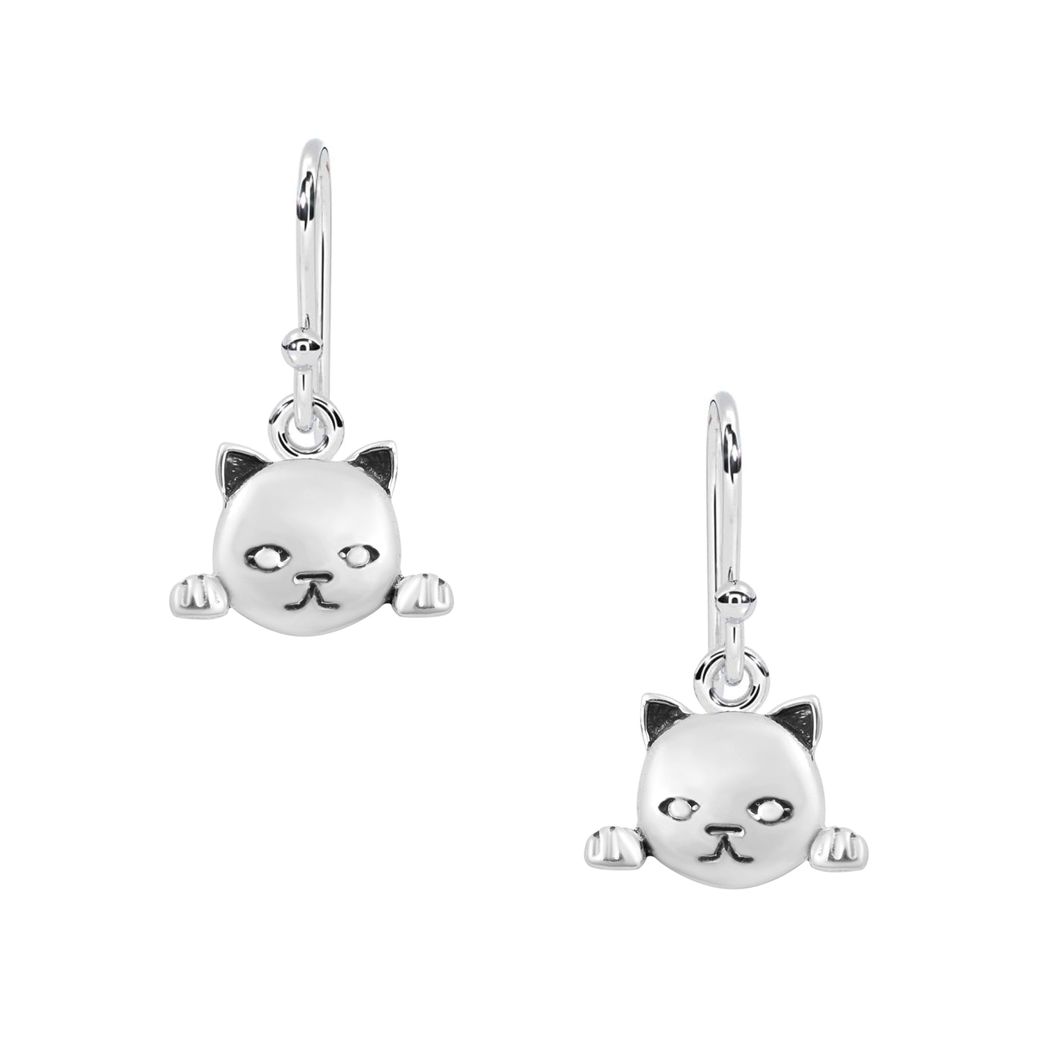 Peekaboo Cat Face Drop Earrings - Sterling Silver