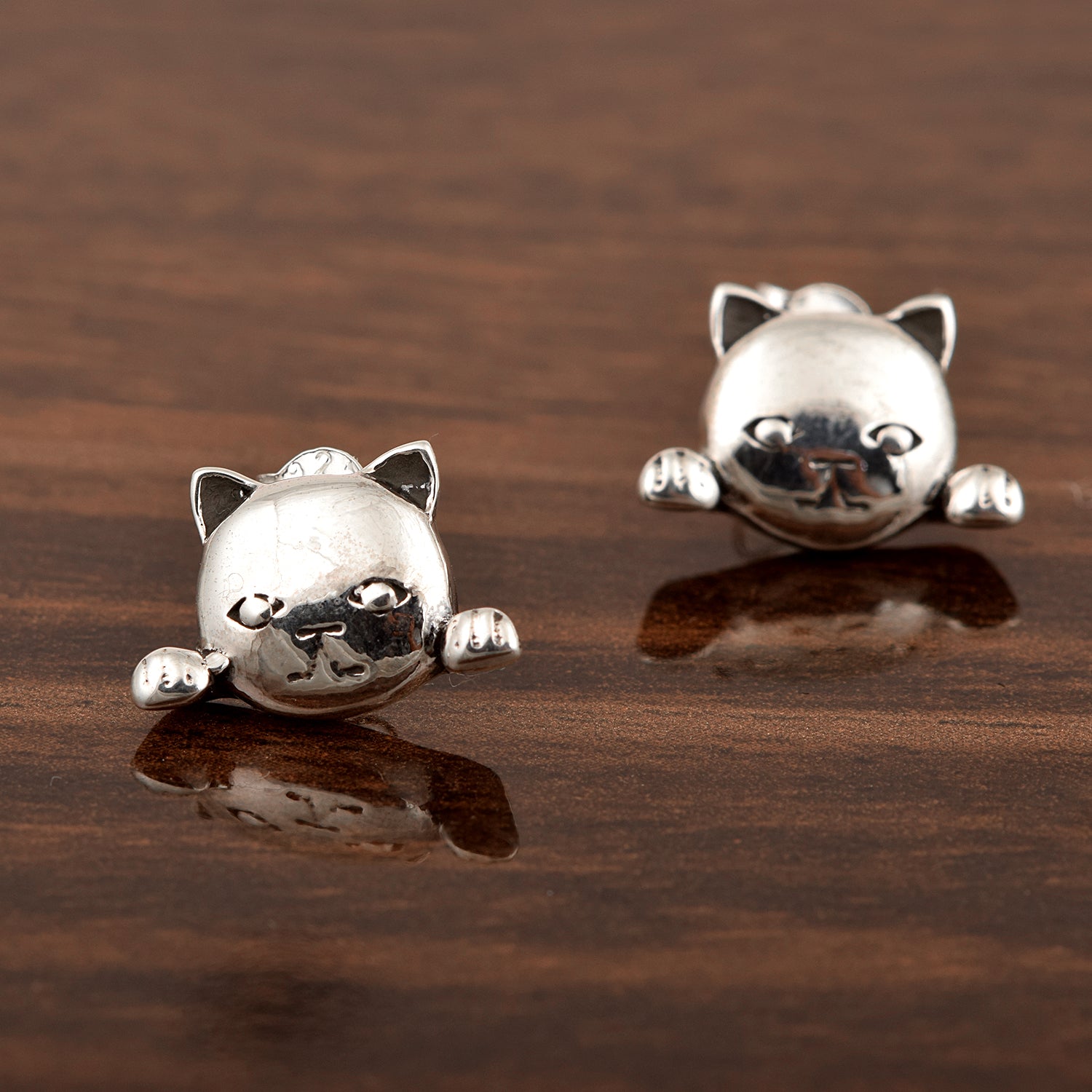 Cat Face Earrings - Sterling Silver