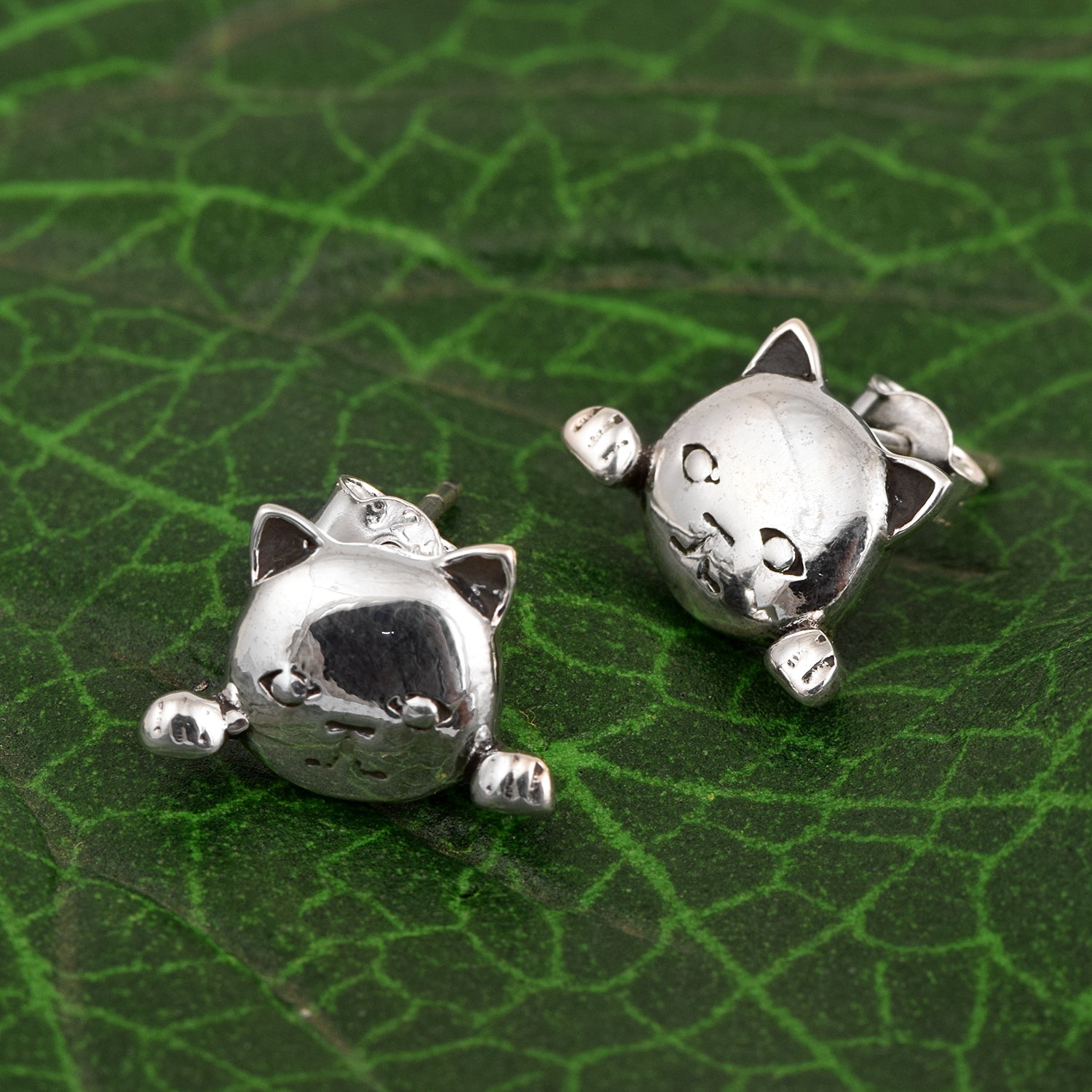Cat Face Earrings - Sterling Silver
