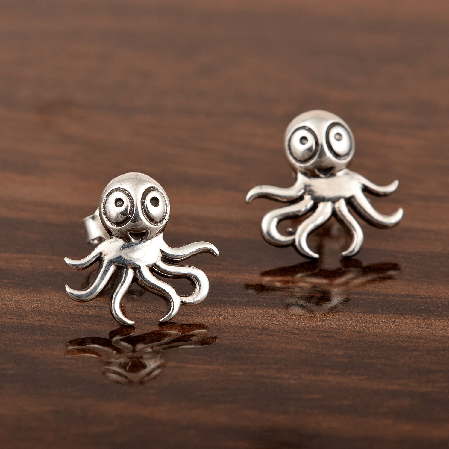 Octopus Stud Earrings - Sterling Silver