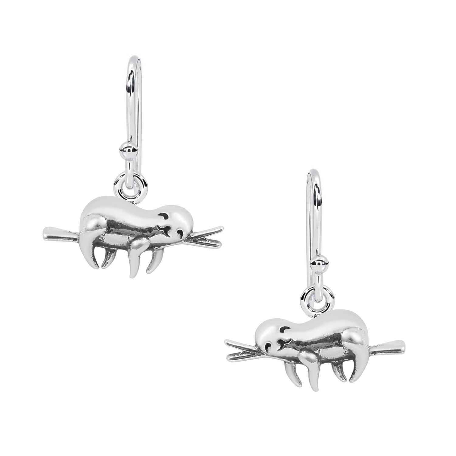 Cute Sloth on Branch Dangle Earrings - Sterling Silver