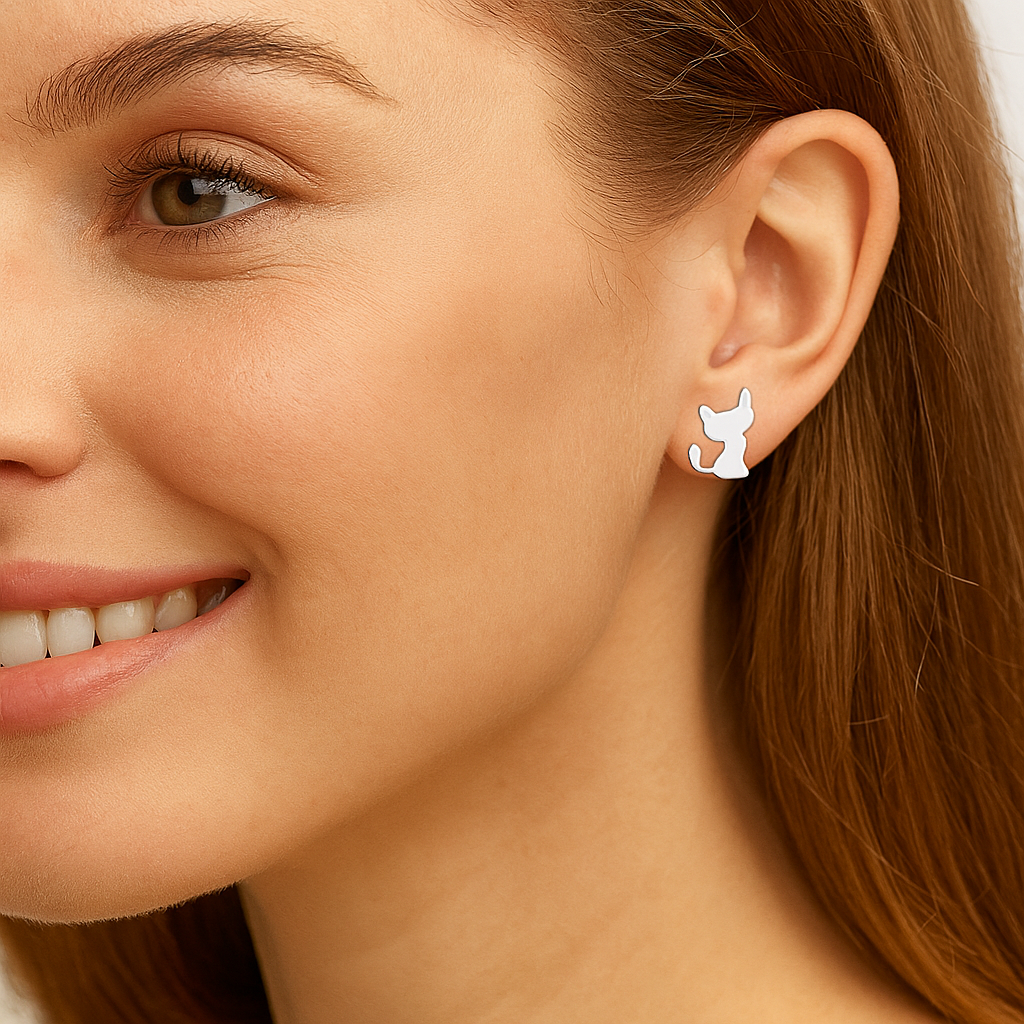 Minimalist Cat Stud Earrings - Sterling Silver