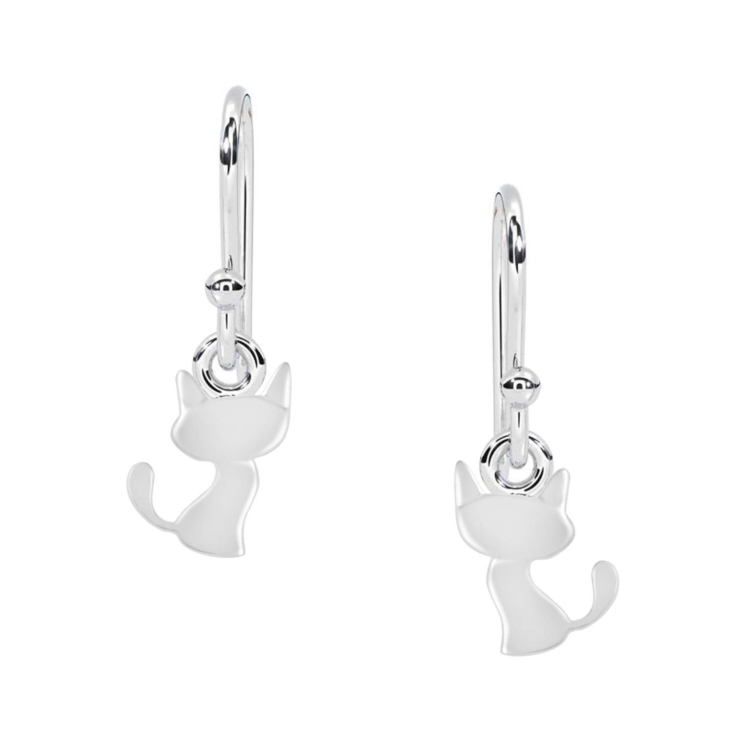 Whimsical Sitting Cat Silhouette Dangle Earrings - Sterling Silver