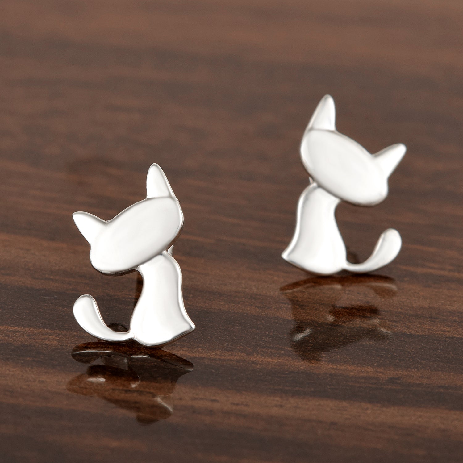 Minimalist Cat Stud Earrings - Sterling Silver