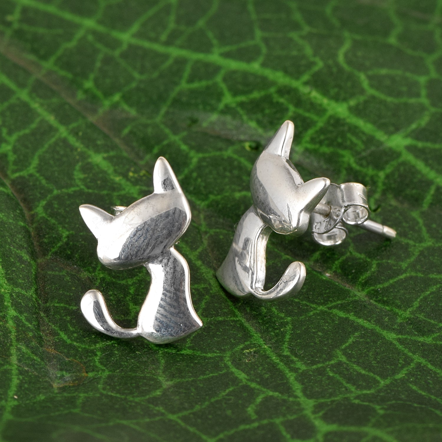 Minimalist Cat Stud Earrings - Sterling Silver