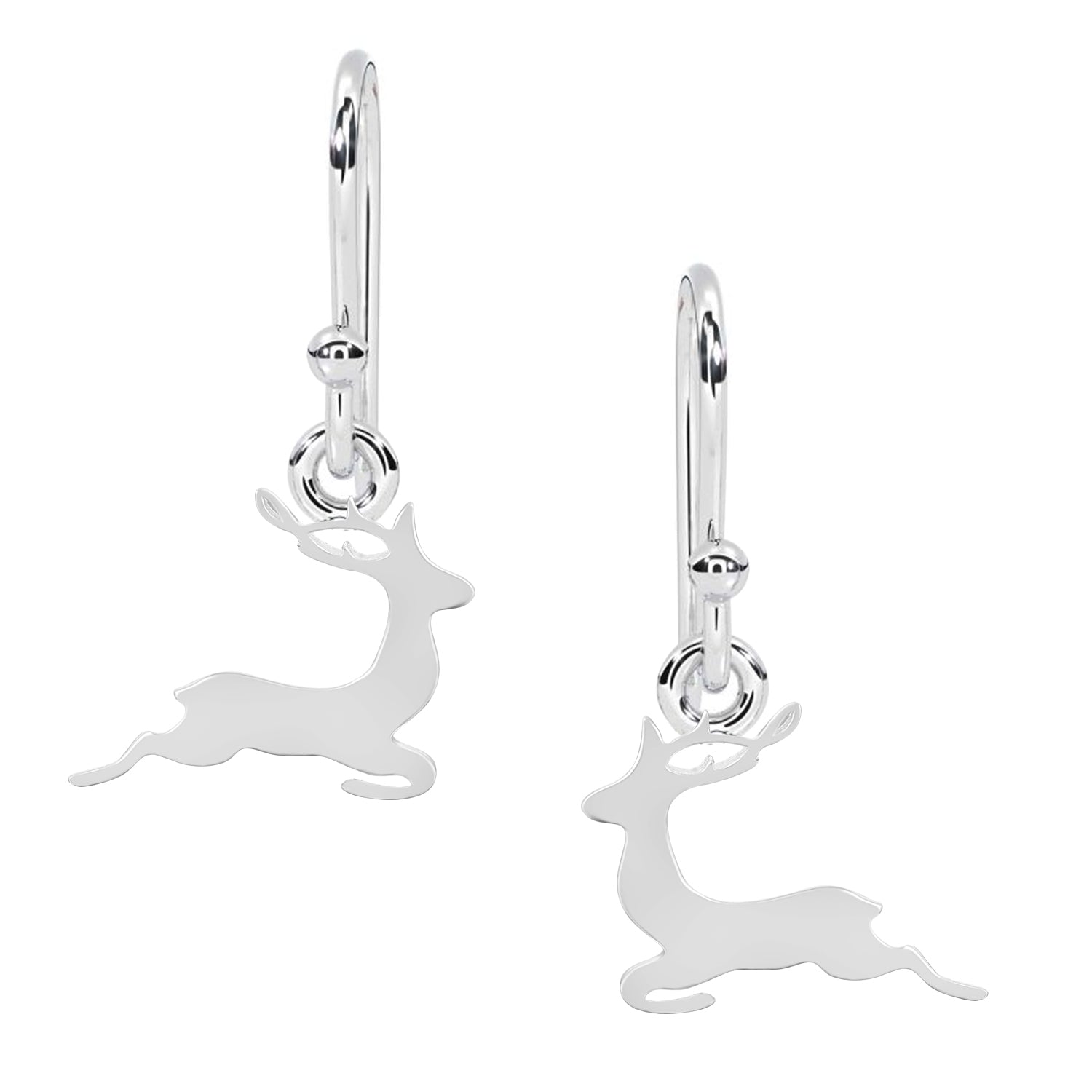 Minimalist Reindeer Silhouette Dangle Earrings - Sterling Silver