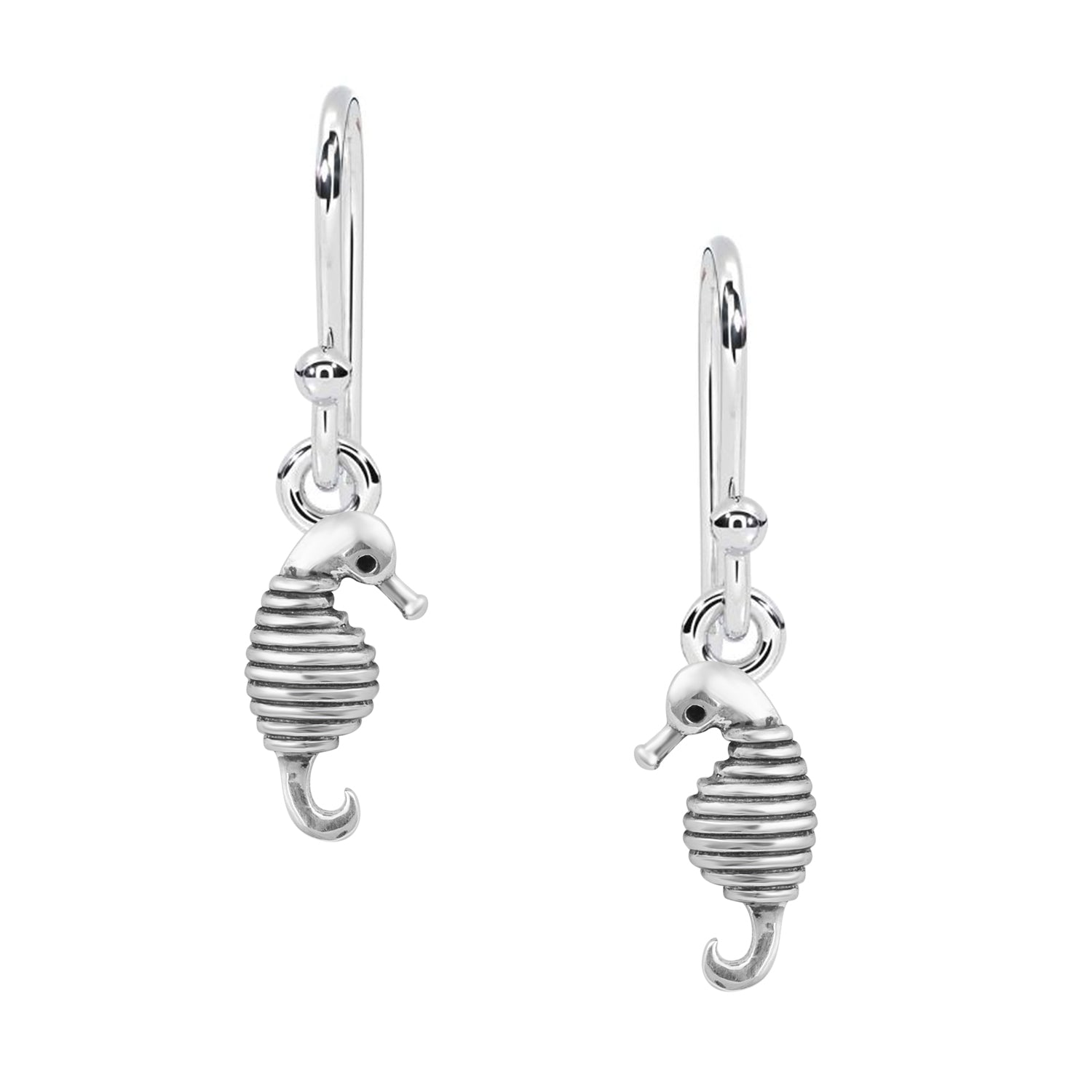 Seahorse Charm Drop Earrings – Nautical Silver Design - Sterling Silver