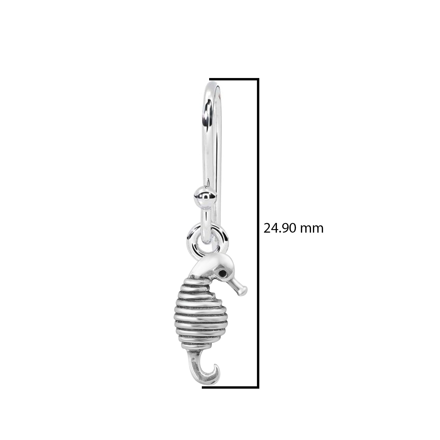 Seahorse Charm Drop Earrings – Nautical Silver Design - Sterling Silver