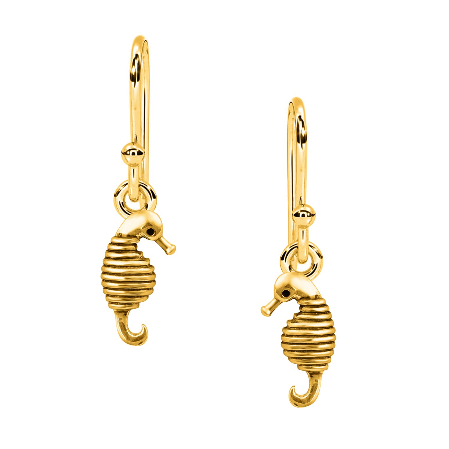 Seahorse Charm Drop Earrings – Nautical Silver Design - Sterling Silver