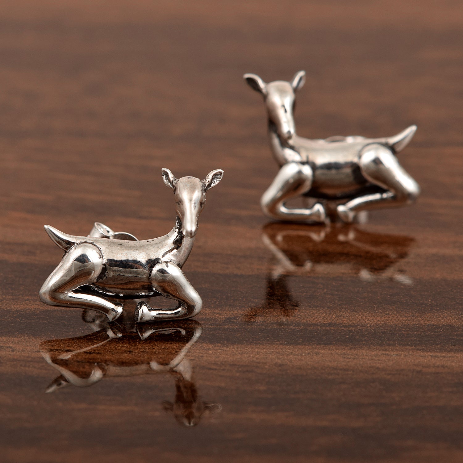 Deer Animal Stud Earrings - Sterling Silver