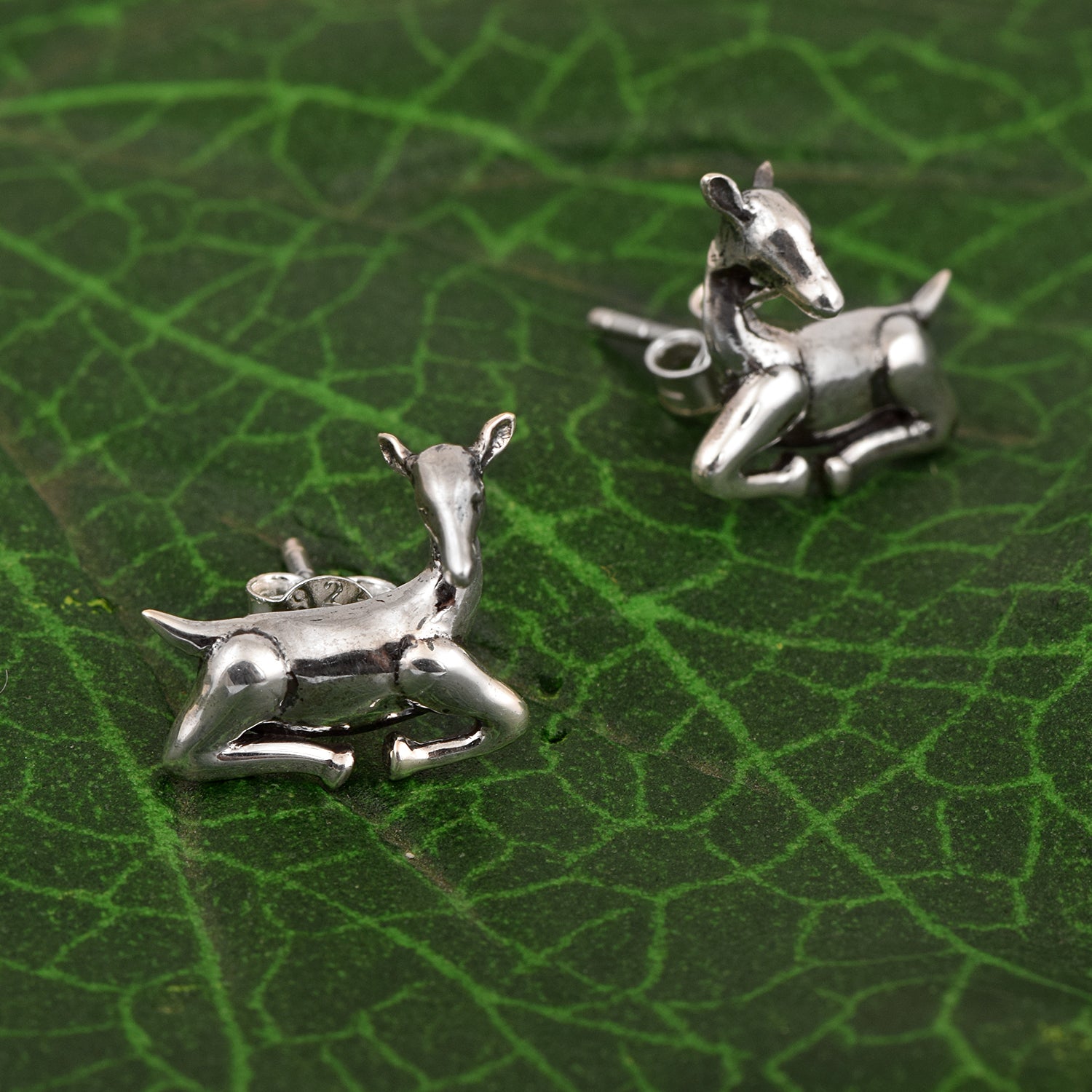 Deer Animal Stud Earrings - Sterling Silver