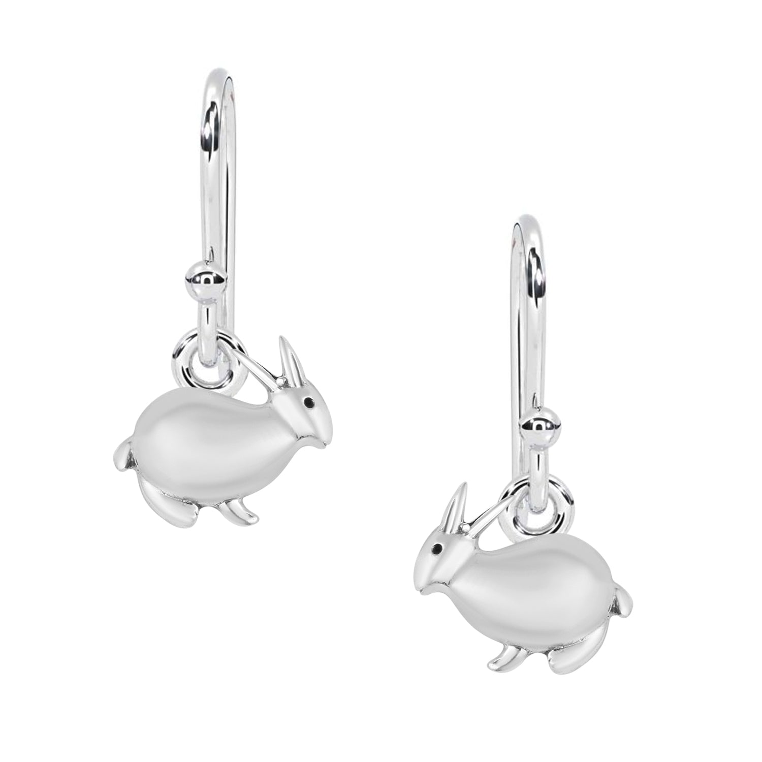 Playful Bunny Dangle Earrings – Sleek Minimalist Design - Sterling Silver