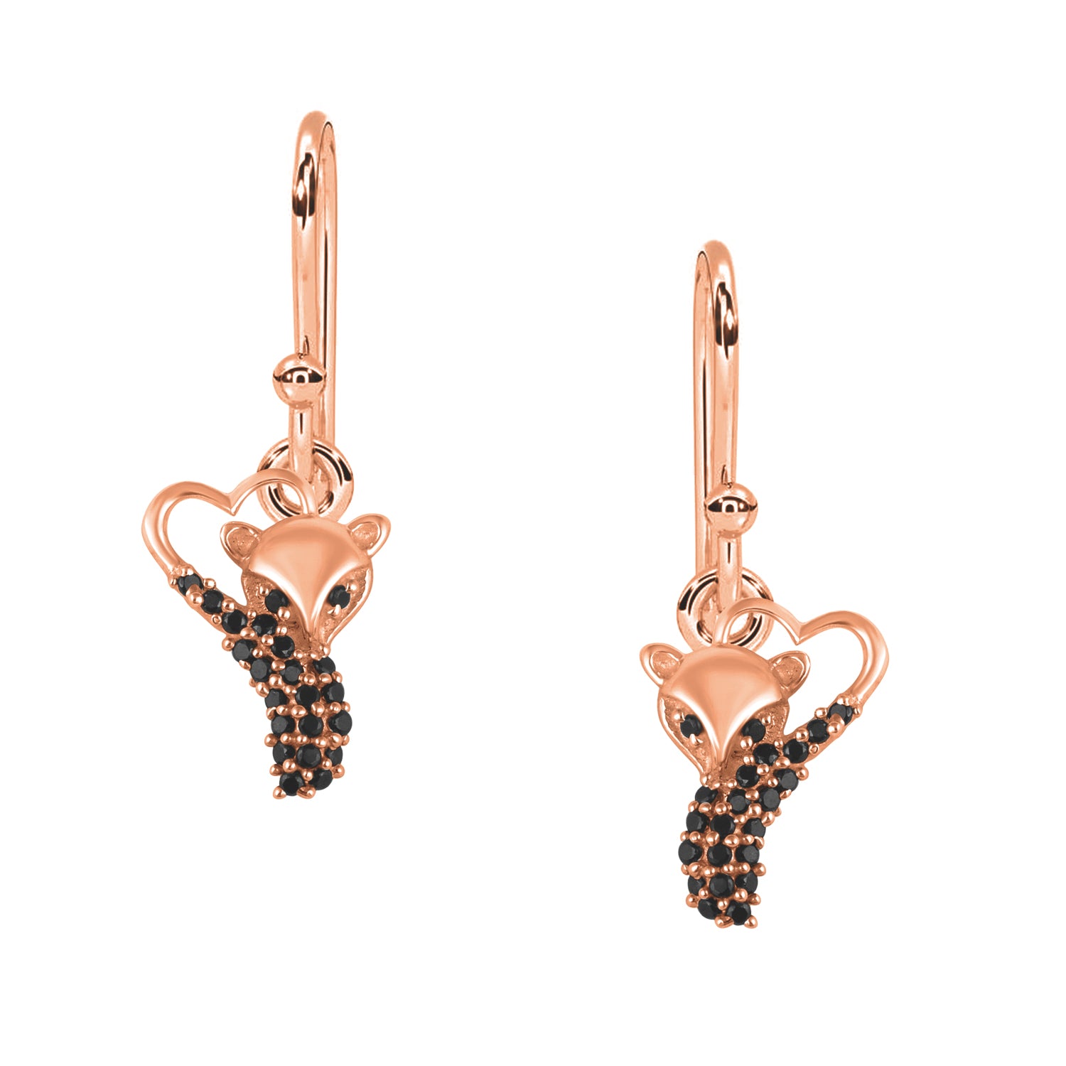 Black Spinel Pavé Fox Dangle Earrings - Sterling Silver