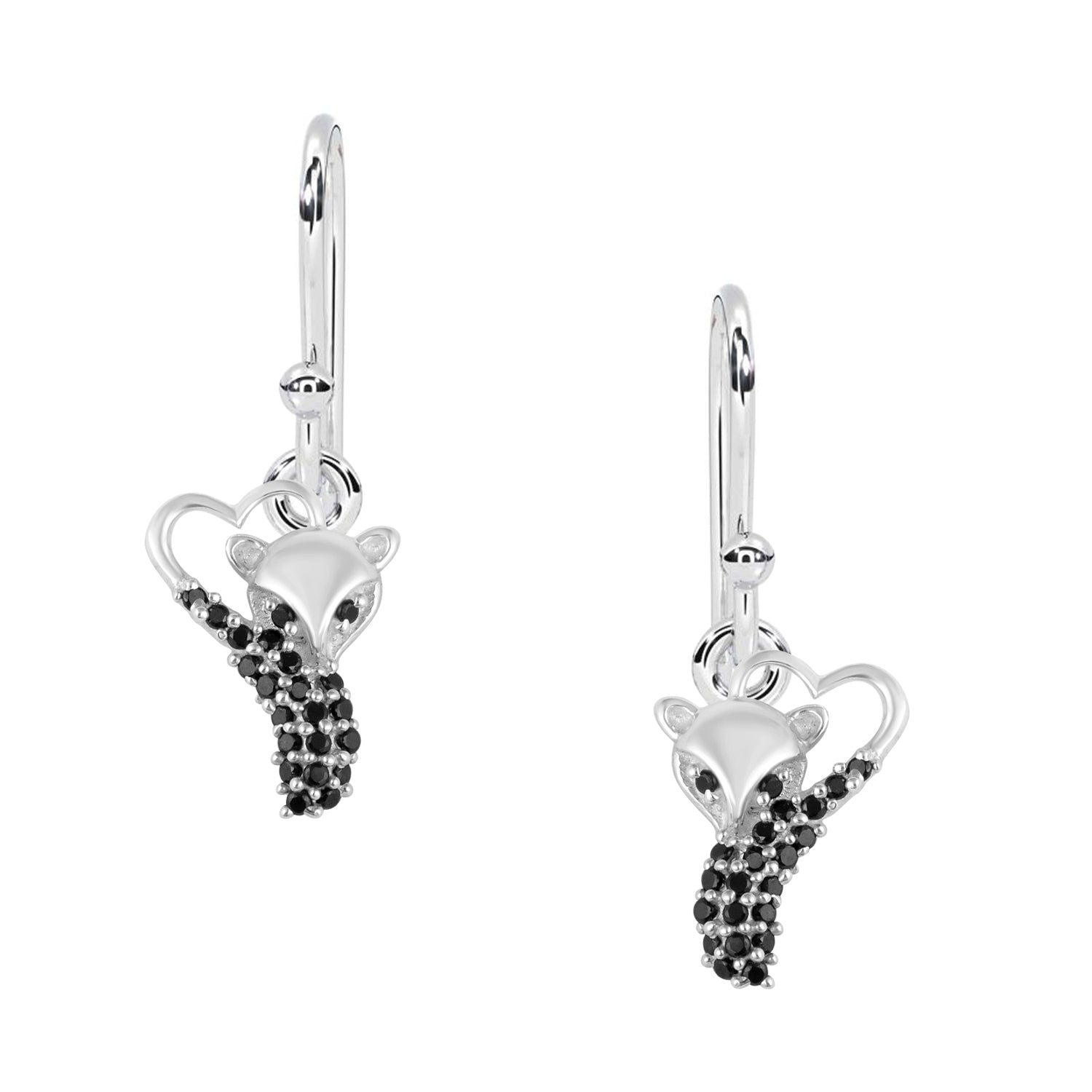 Black Spinel Pavé Fox Dangle Earrings - Sterling Silver