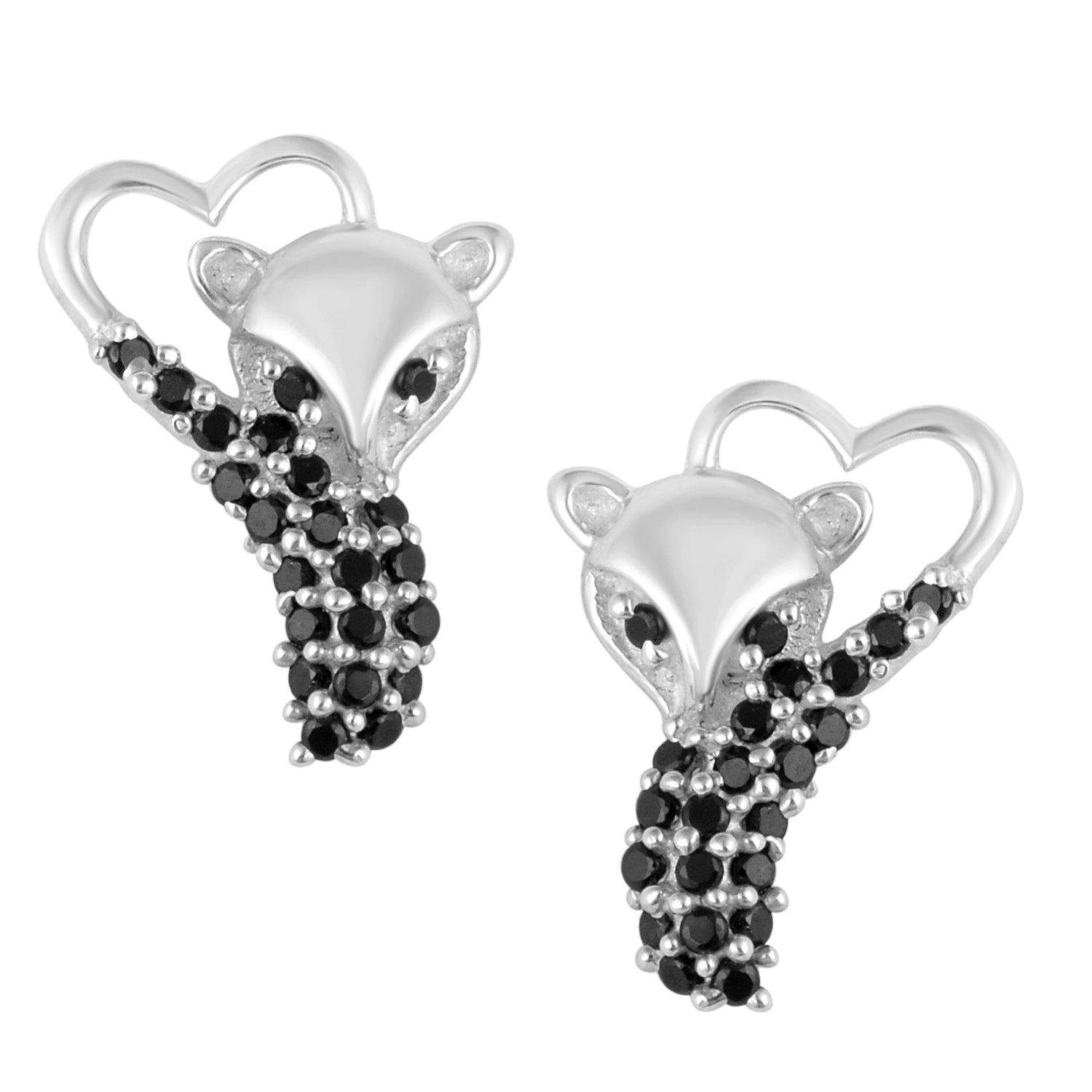 Heart Tail Fox Stud Earrings - Sterling Silver