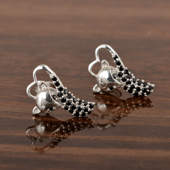 Unique Back Spinel Fox Earrings For Women Animal Studs Earrings 925 Sterling Earrings