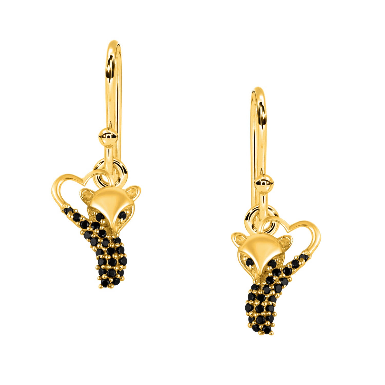 Black Spinel Pavé Fox Dangle Earrings - Sterling Silver