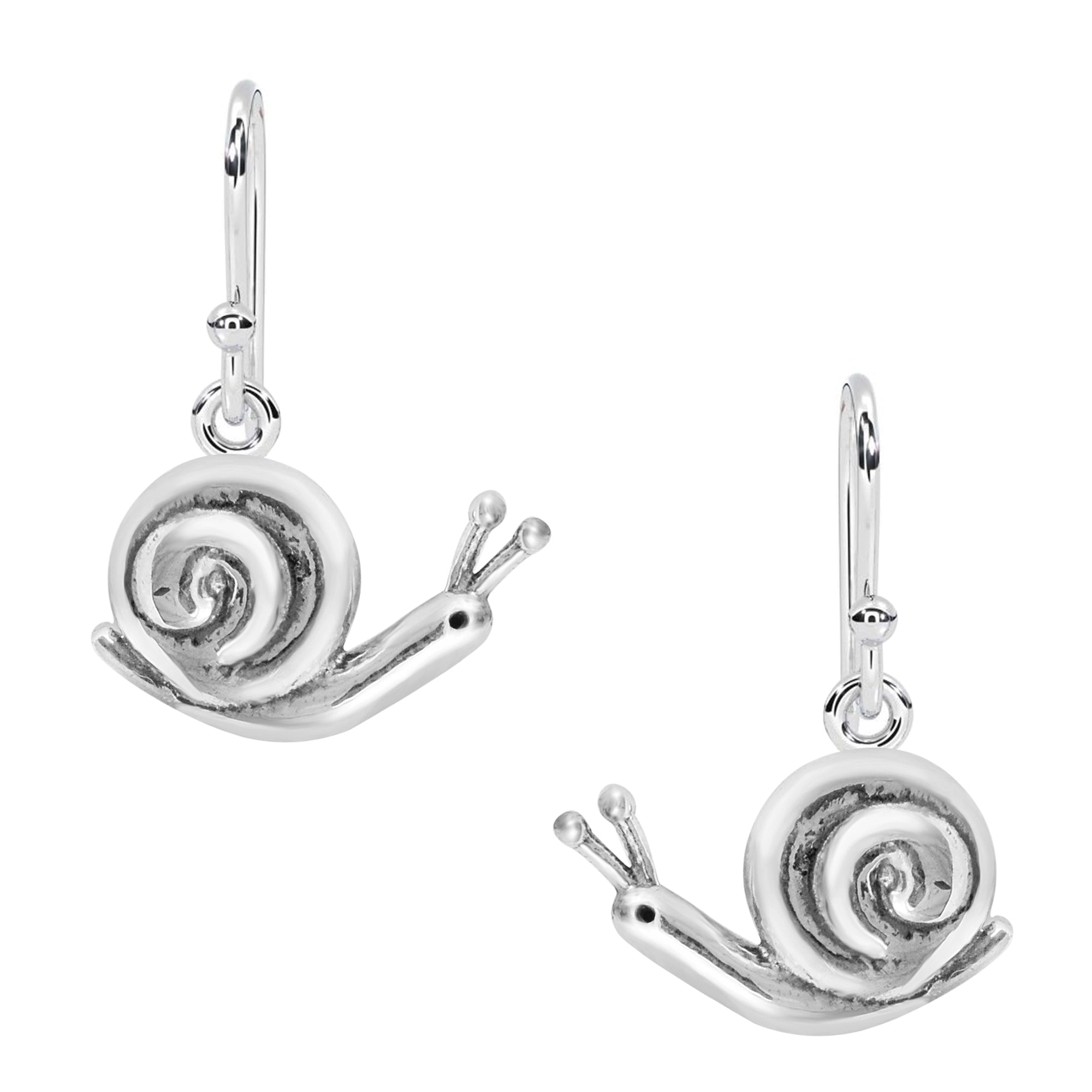 Whimsical Snail Drop Earrings – Artistic Spiral Shell Design - Sterling Silver