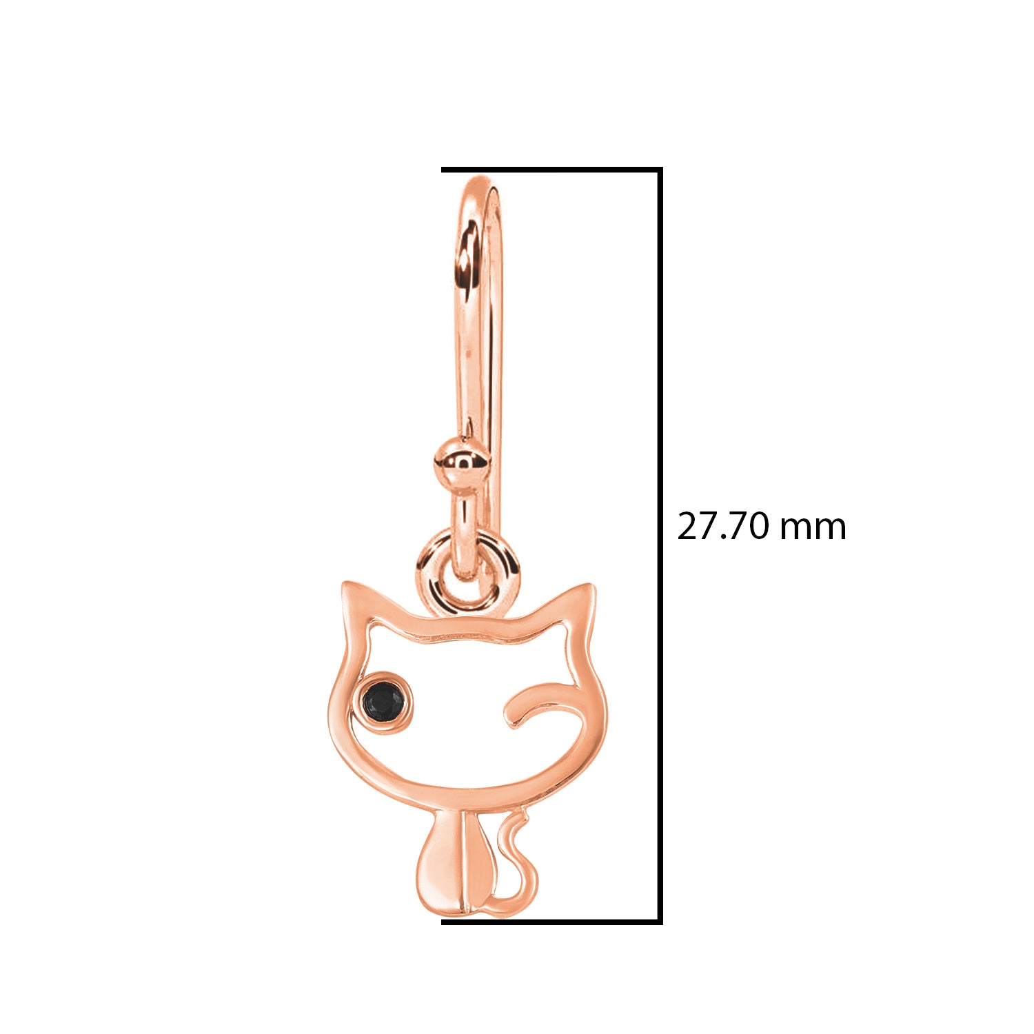 Black Spinel Winking Cat Outline Dangle Earrings - Sterling Silver