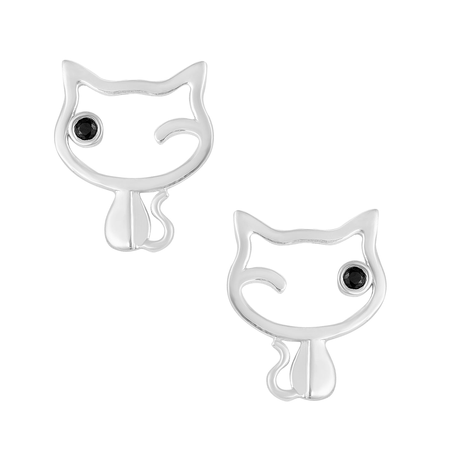 Winking Cat Stud Earrings- Sterling Silver